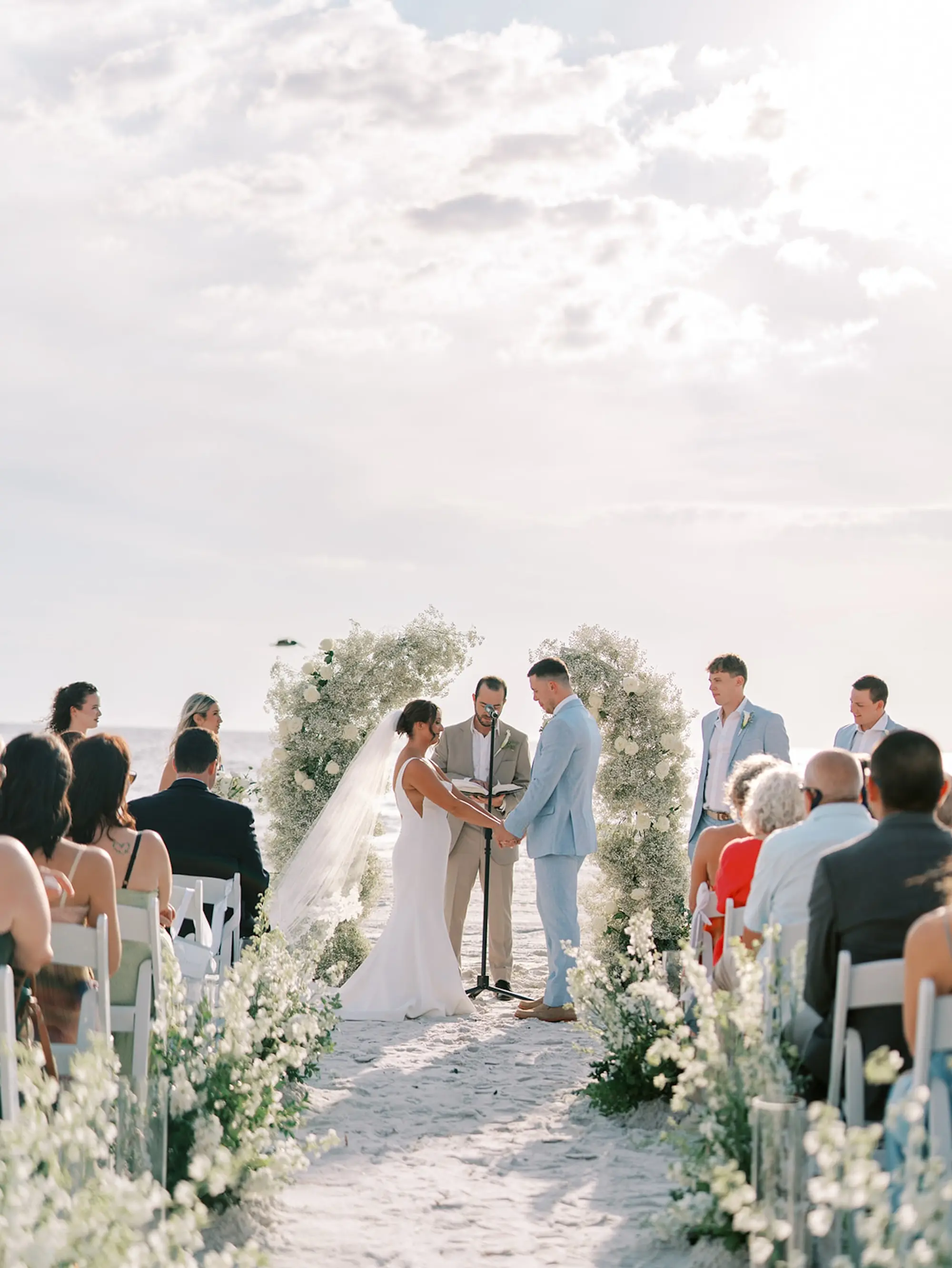 Sarasota Beachfront Wedding Ceremony Ideas | Romantic White Flower Decor Inspiration
