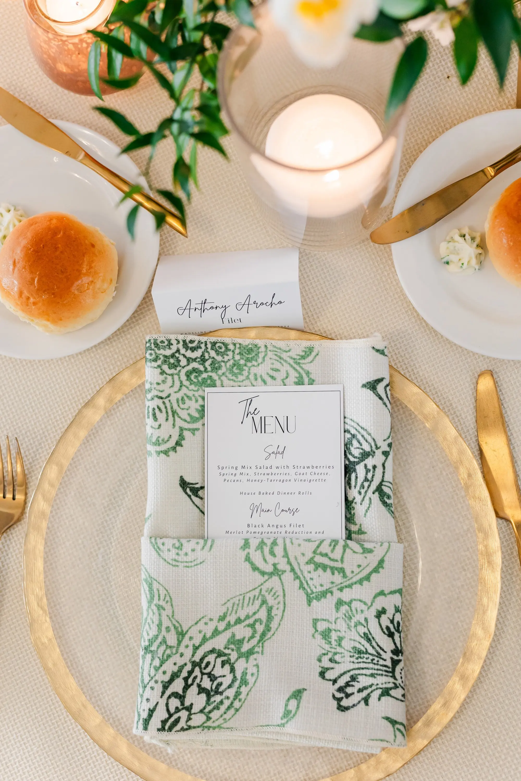Elegant White and Green Wedding Reception Place Setting Ideas