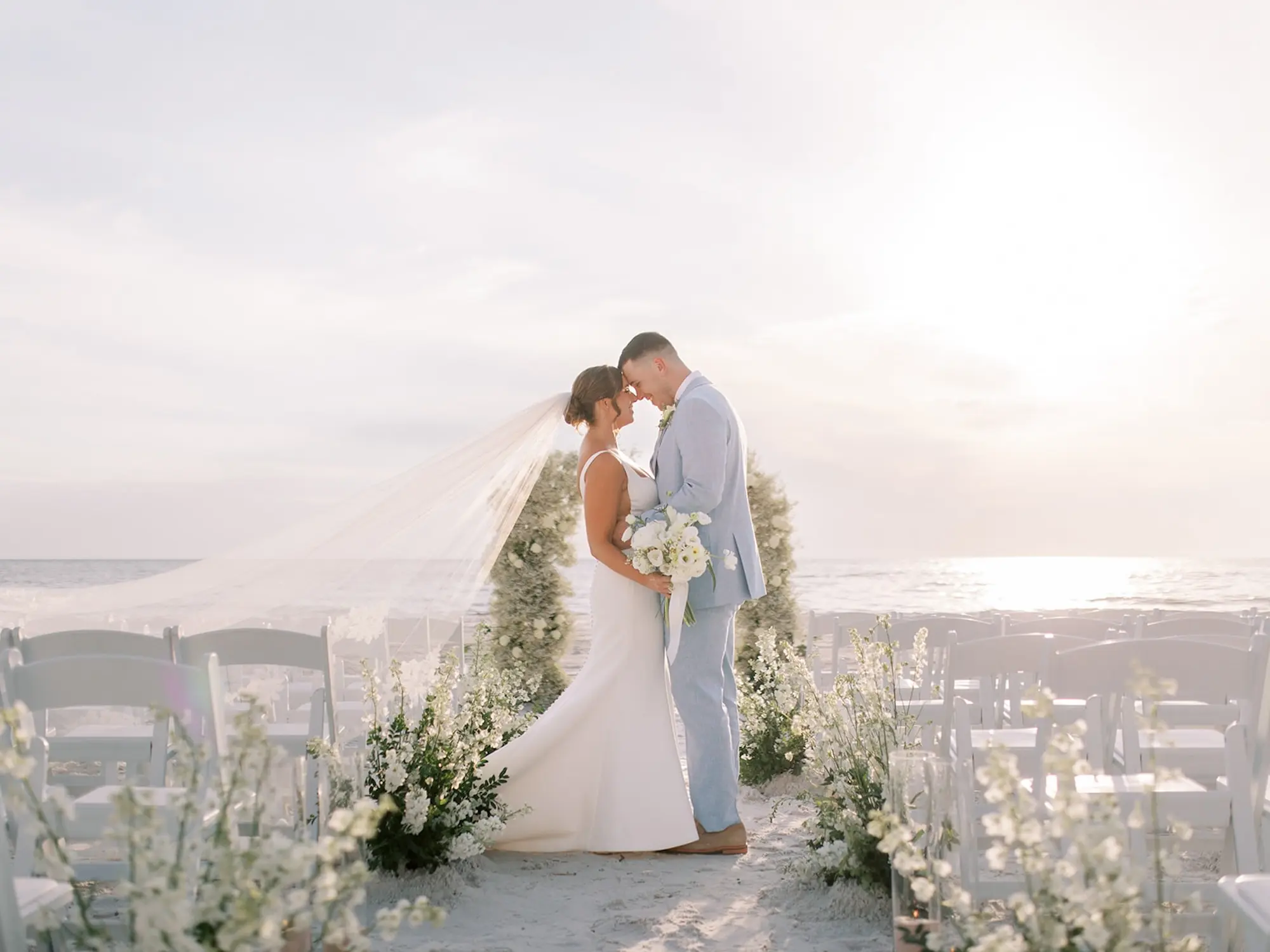 Bride and Groom Just Married Wedding Portrait | Romantic Blue and Green Wedding Ceremony | Tampa Bay Photographer Eddy Almaguer Photography