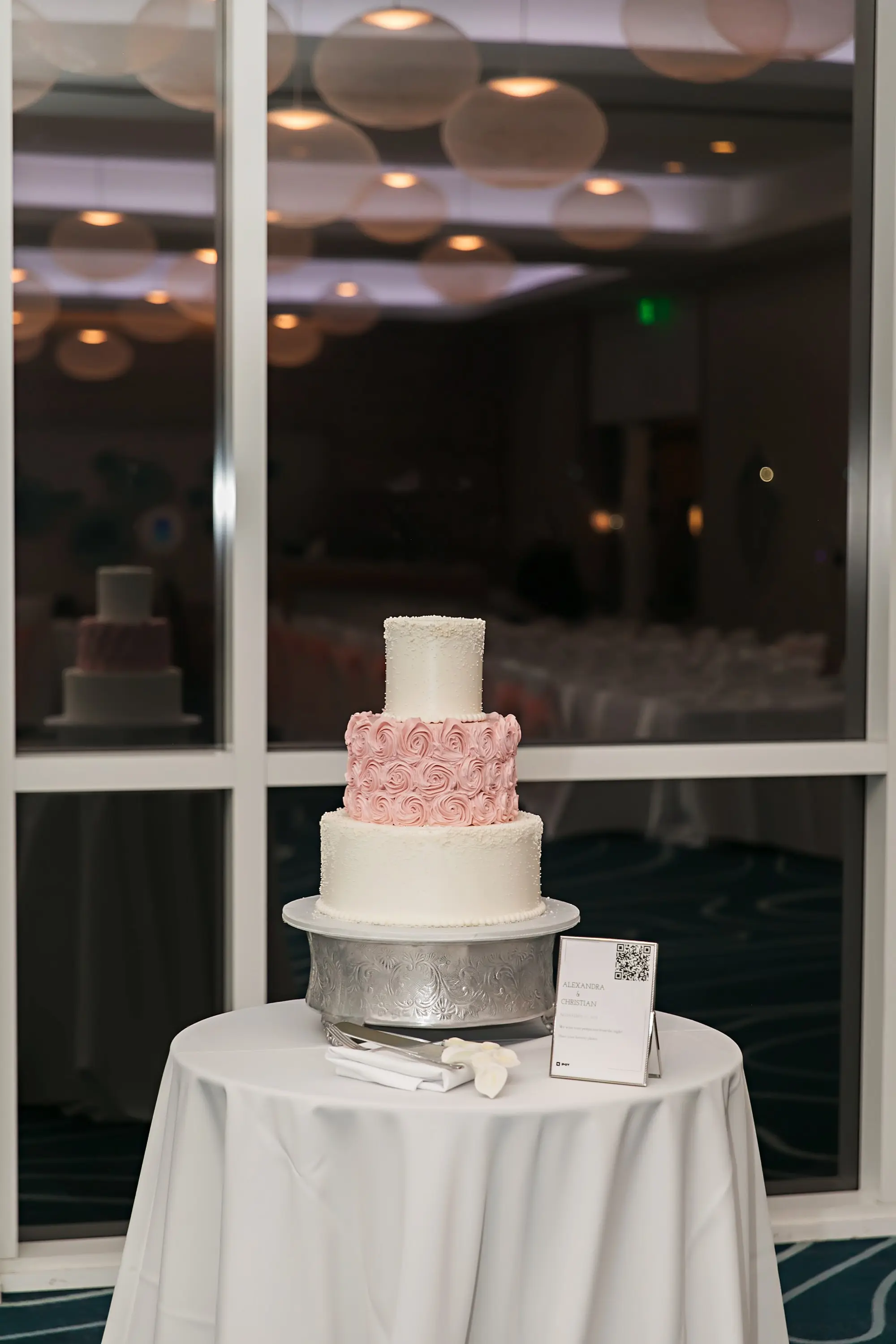 Three-Tiered Pink and White Round Wedding Cake Inspiration