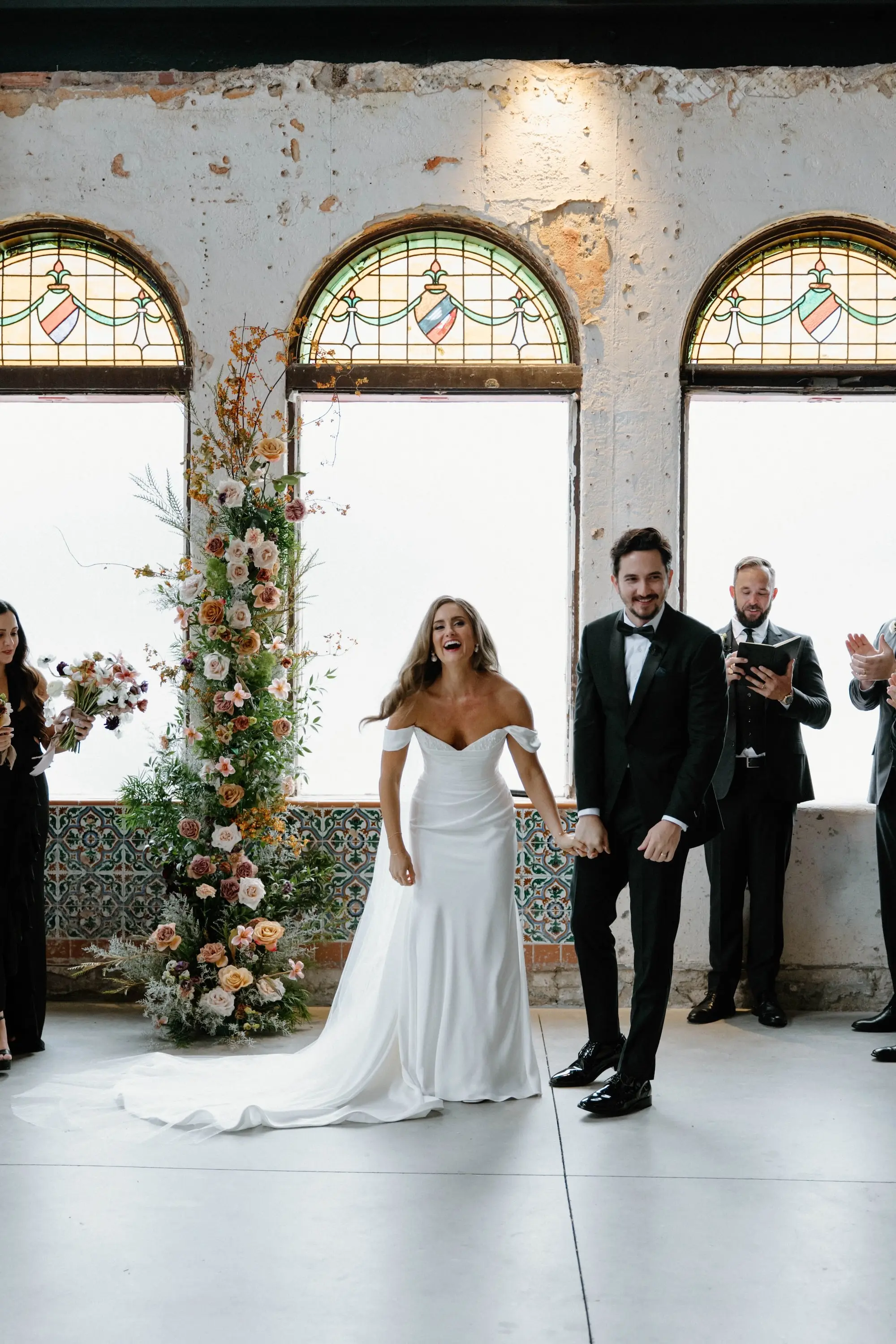 Bride and Groom Just Married Wedding Portrait | Las Novidades Room | Ybor Event Venue Hotel Haya