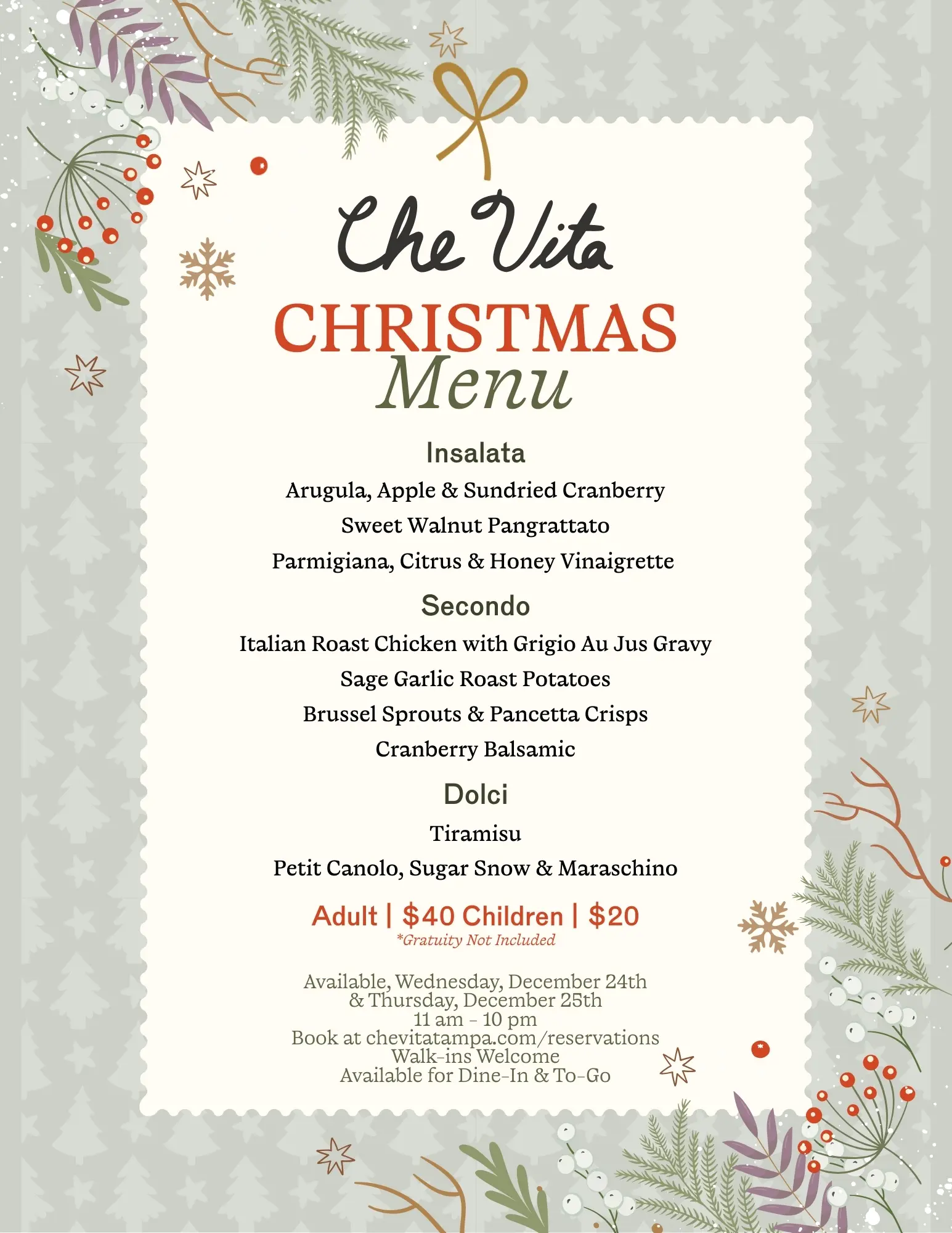 Che Vita Christmas Menu For digital promotions