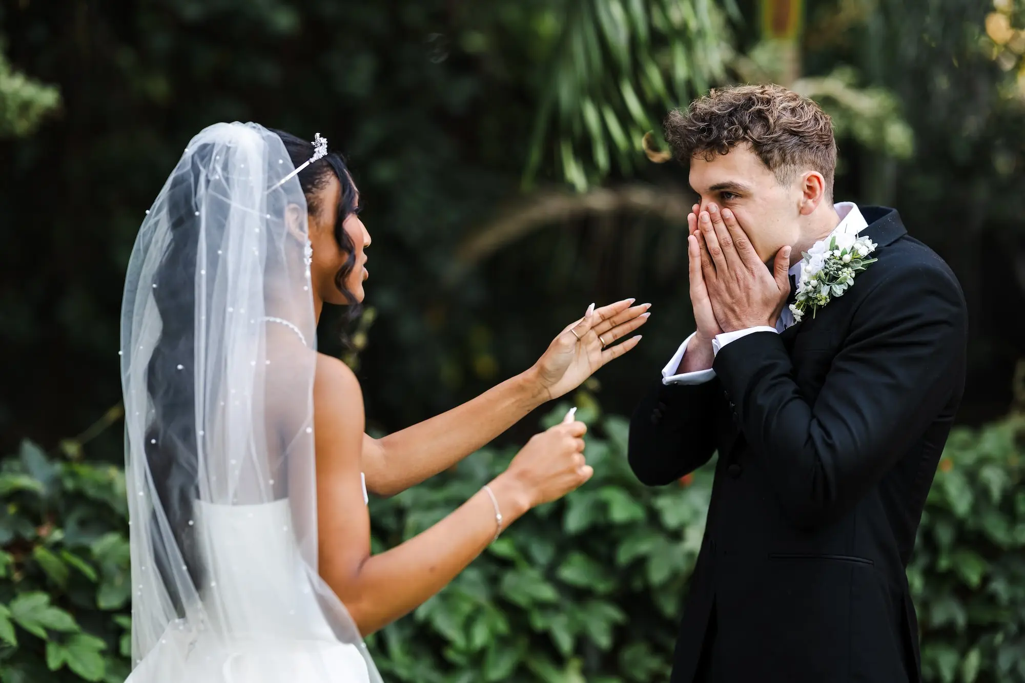 10Blue and Purple Enchanted Garden Wedding Inspiration jpg - “Best Of” 2025: Wedding Portraits Bride and Groom First Look Wedding Portrait | Tampa Bay Photographer Iyrus Weddings