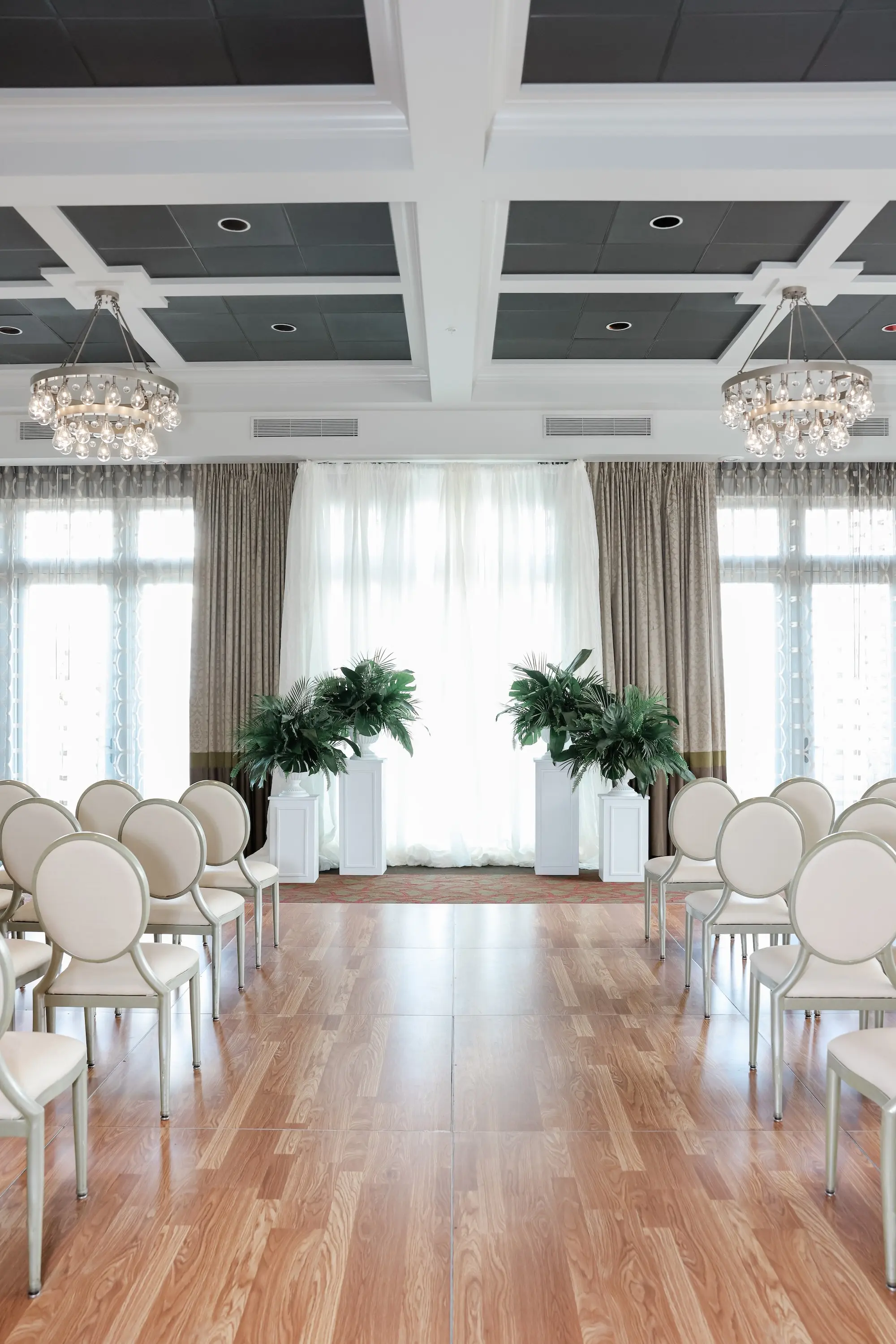 Elegant Green, White, and Gold Ballroom Wedding Ceremony Decor Ideas | Tampa Bay Event Venue The Birchwood | Planner Coastal Coordinating