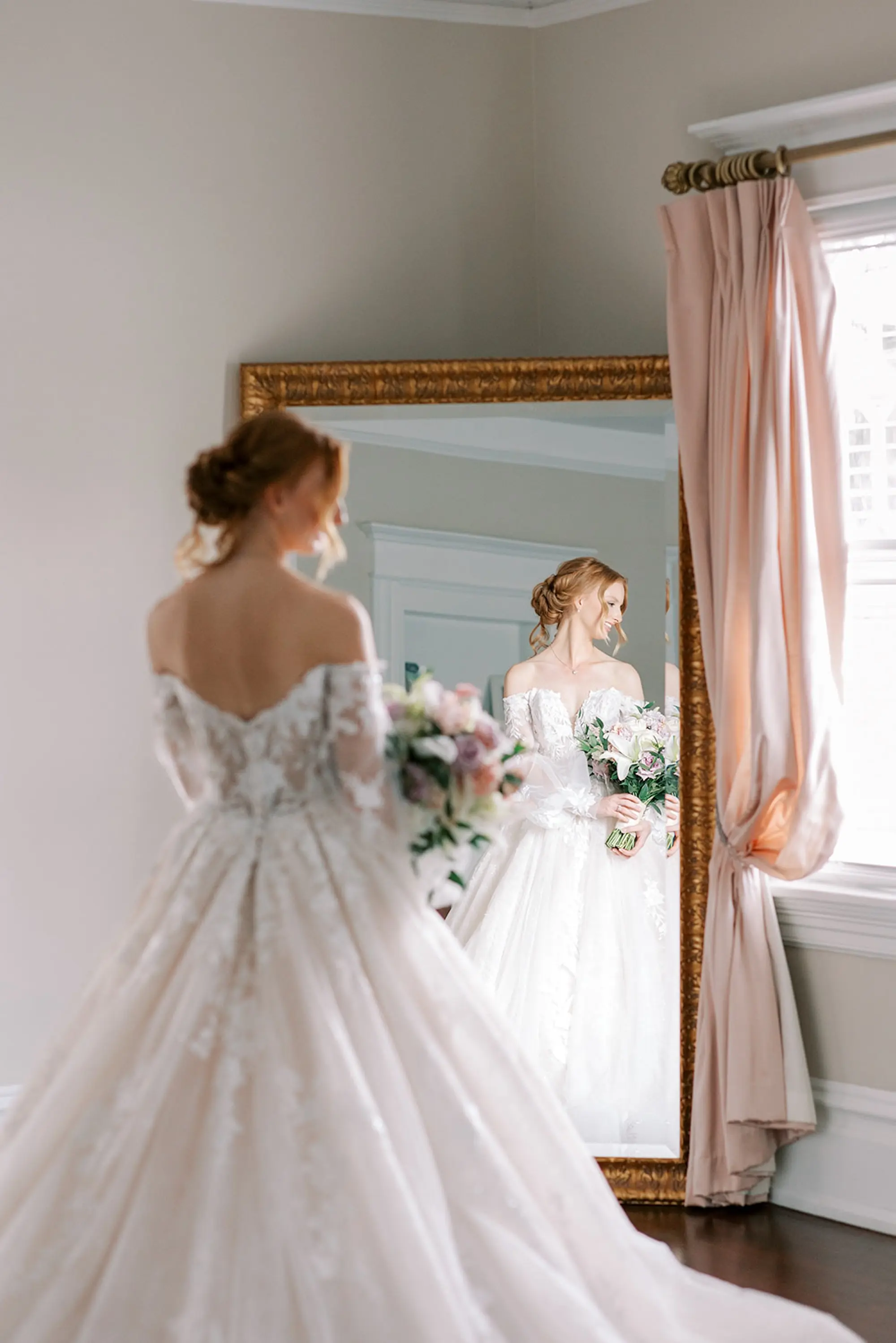 10Purple and Yellow Disney Princess Wedding Inspiration jpg - “Best Of” 2025: Wedding Portraits Bride Mirror Wedding Portrait | Romantic Rapunzel Allure Bridals Disney Fairy Tale Weddings White Ballgown Wedding Gown with Sweetheart Neckline and Off-the-Shoulder Chiffon Flowy Long Sleeves and Long Train Inspiration | South Tampa Photographer Eddy Almaguer Photography