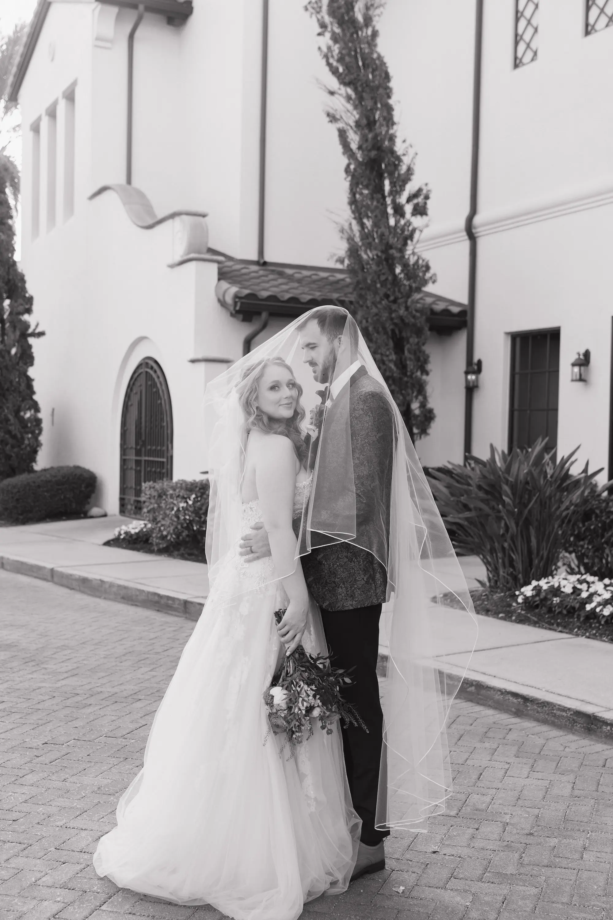 Black and White Bride and Groom Wedding Portrait | Tampa Bay Event Venue Westshore Yacht Club