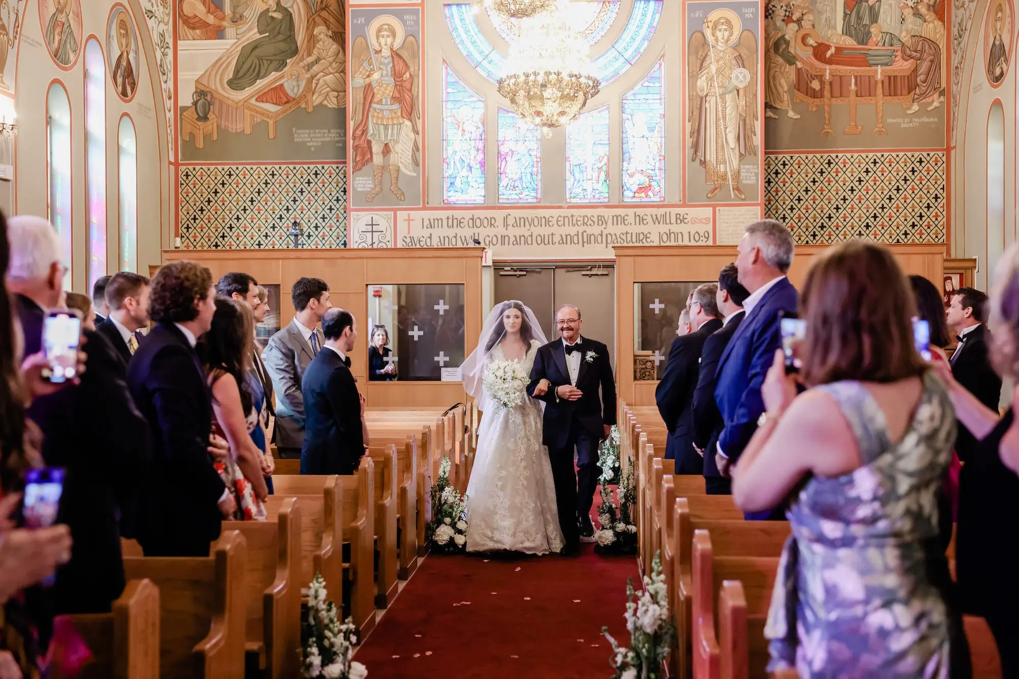 Bride and Father Walking Down Wedding Ceremony Aisle | Traditional Greek Orthodox Wedding Inspiration | Tampa Bay Wedding Photographer Lifelong Photography Studio | St Pete Church St. John Baptist Greek Orthodox Church