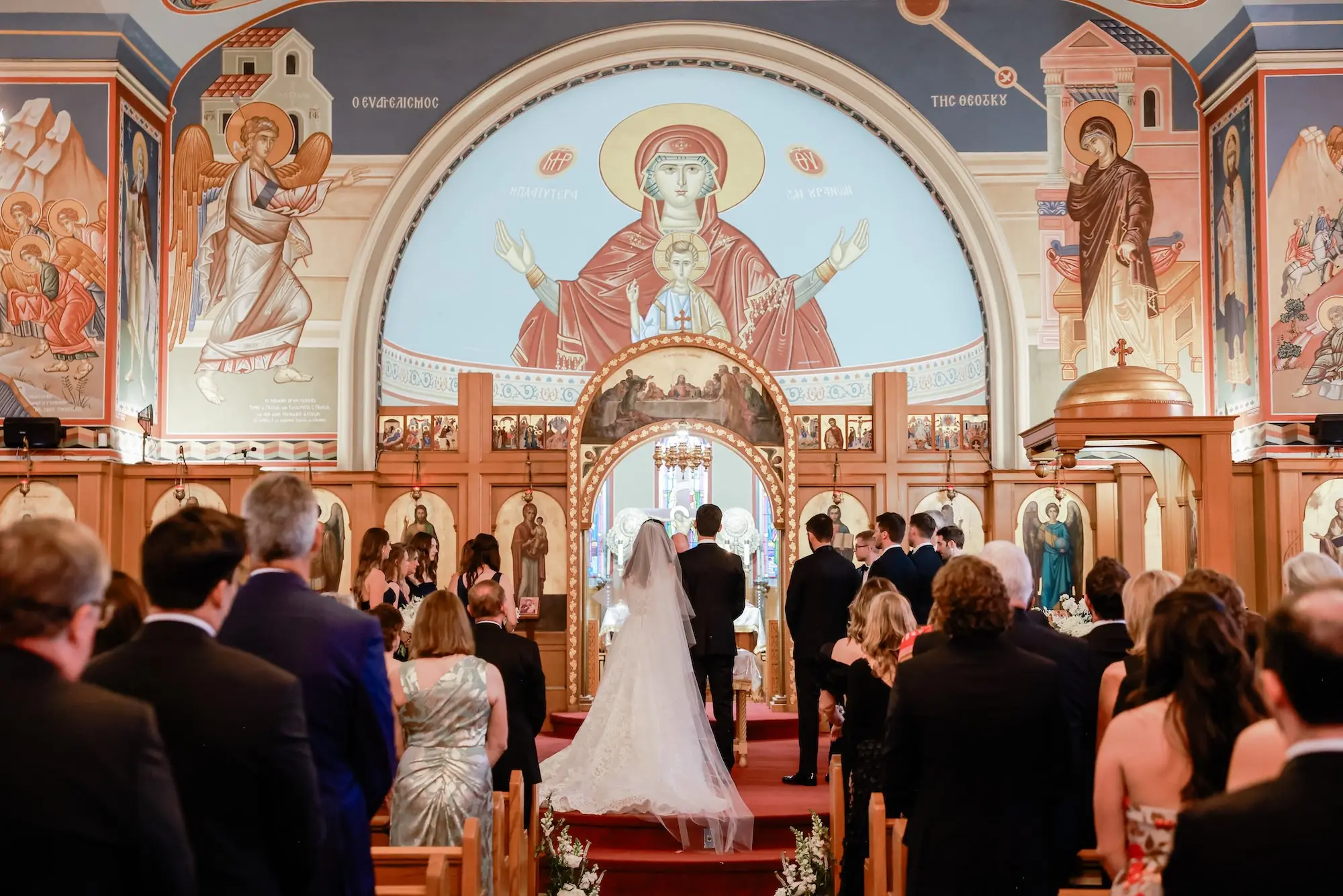 Bride and Groom Wedding Ceremony Portrait at Wedding Venue St. John Baptist Greek Orthodox Church | Tampa Bay Wedding Photographer Lifelong Photography Studio