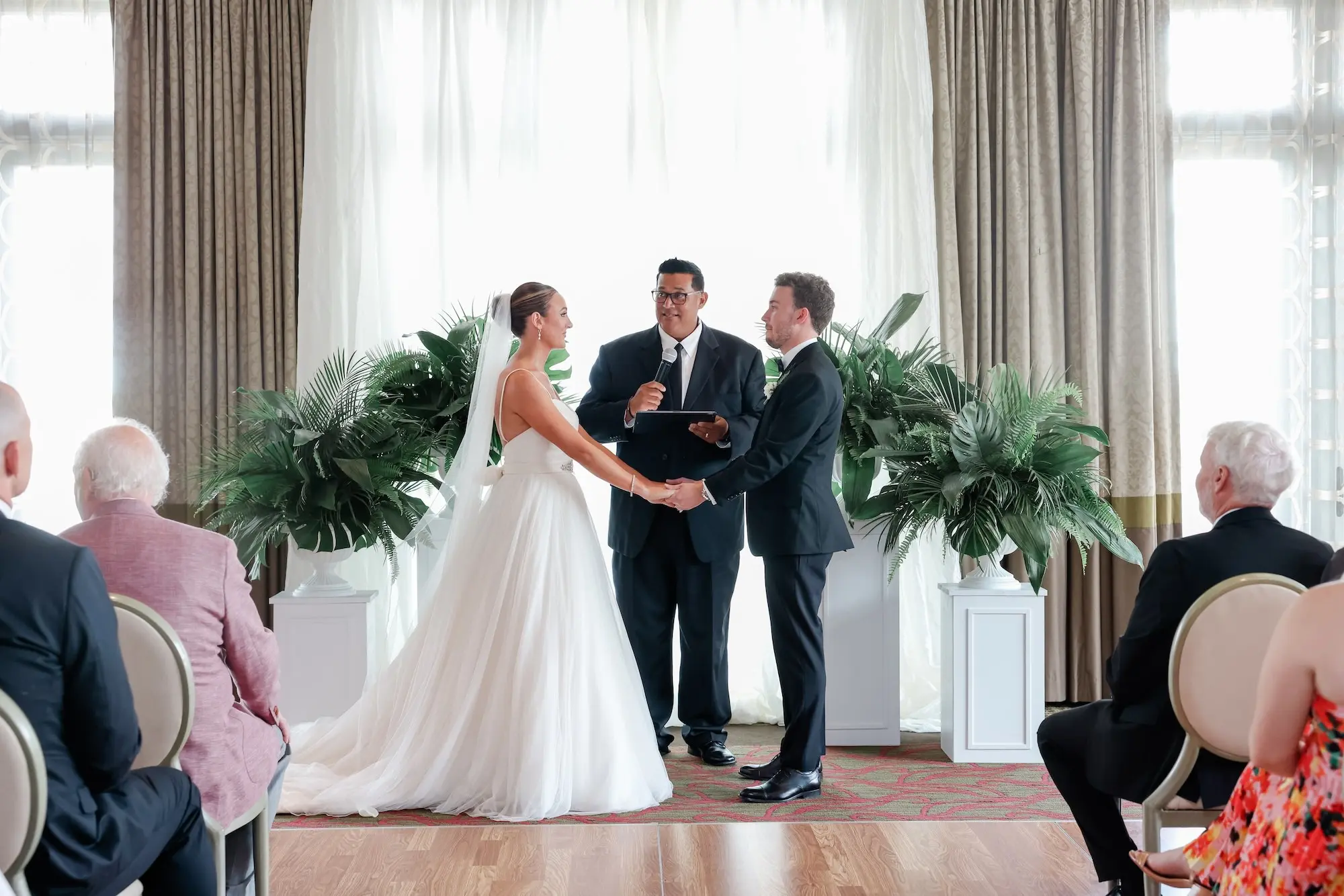 16Elegant Green White and Gold Ballroom Wedding jpg - Tropical Green and White Downtown St. Pete Wedding | The Birchwood Elegant Green, White, and Gold Ballroom Wedding Ceremony Ideas
