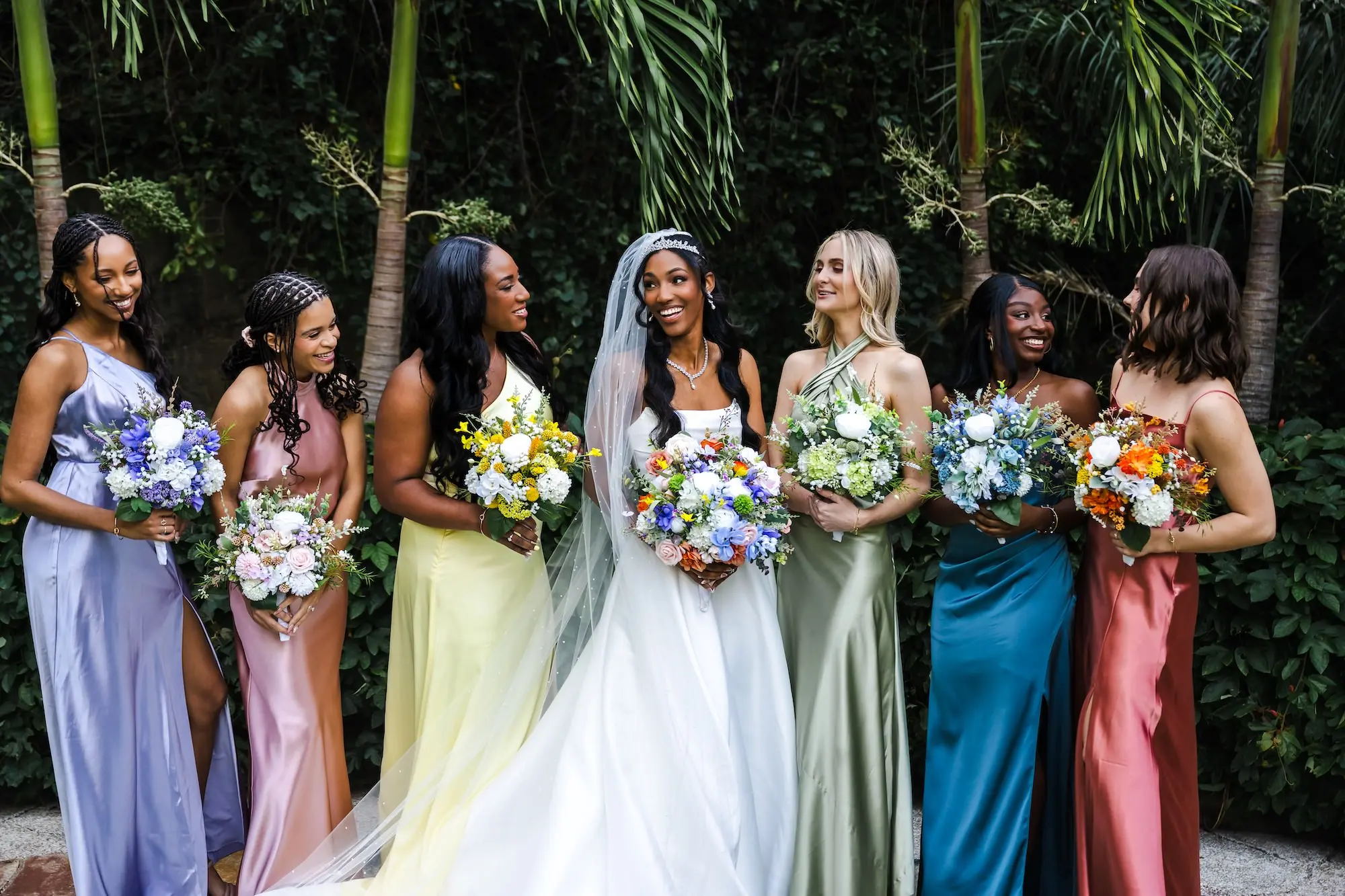 Colorful Satin Pastel Enchanted Garden Inspired Bridesmaid Attire Ideas