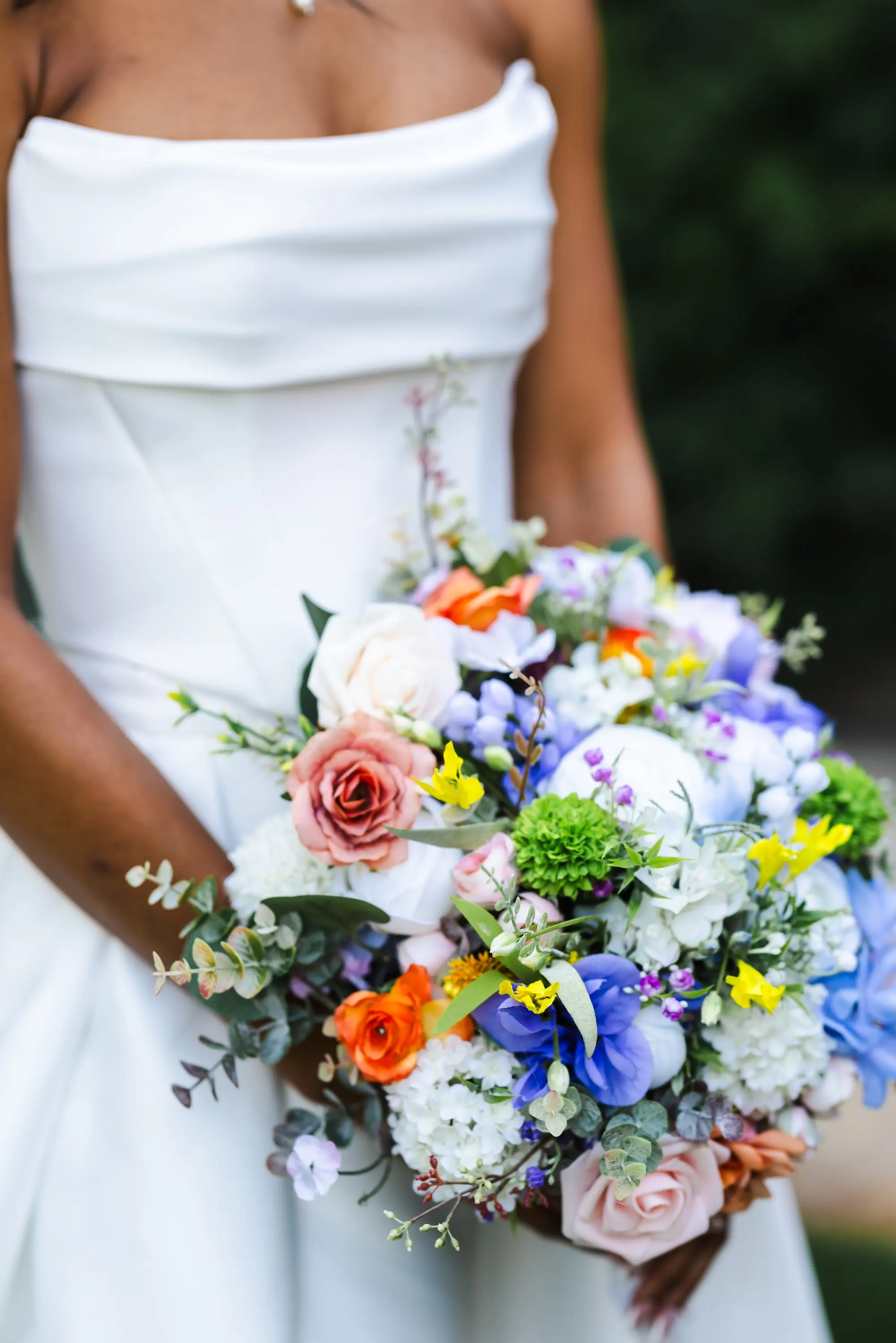 Pink, Blue, Orange, White, and Green Spring Flower Bridal Wedding Bouquet Inspiration