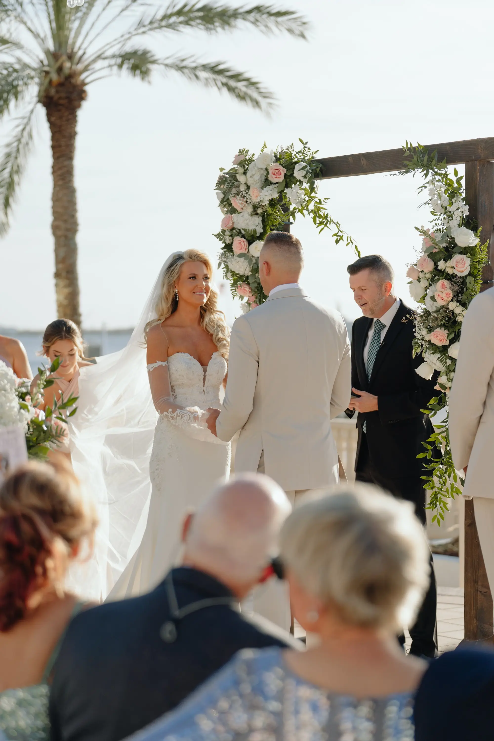 Bride and Groom Wedding Ceremony Vow Exchange Wedding Portrait | Tampa Bay Florida Waterfront Wedding Venue Westshore Yacht Club | Florida Photographer and Videographer J&S Media Wedding Films & Photo