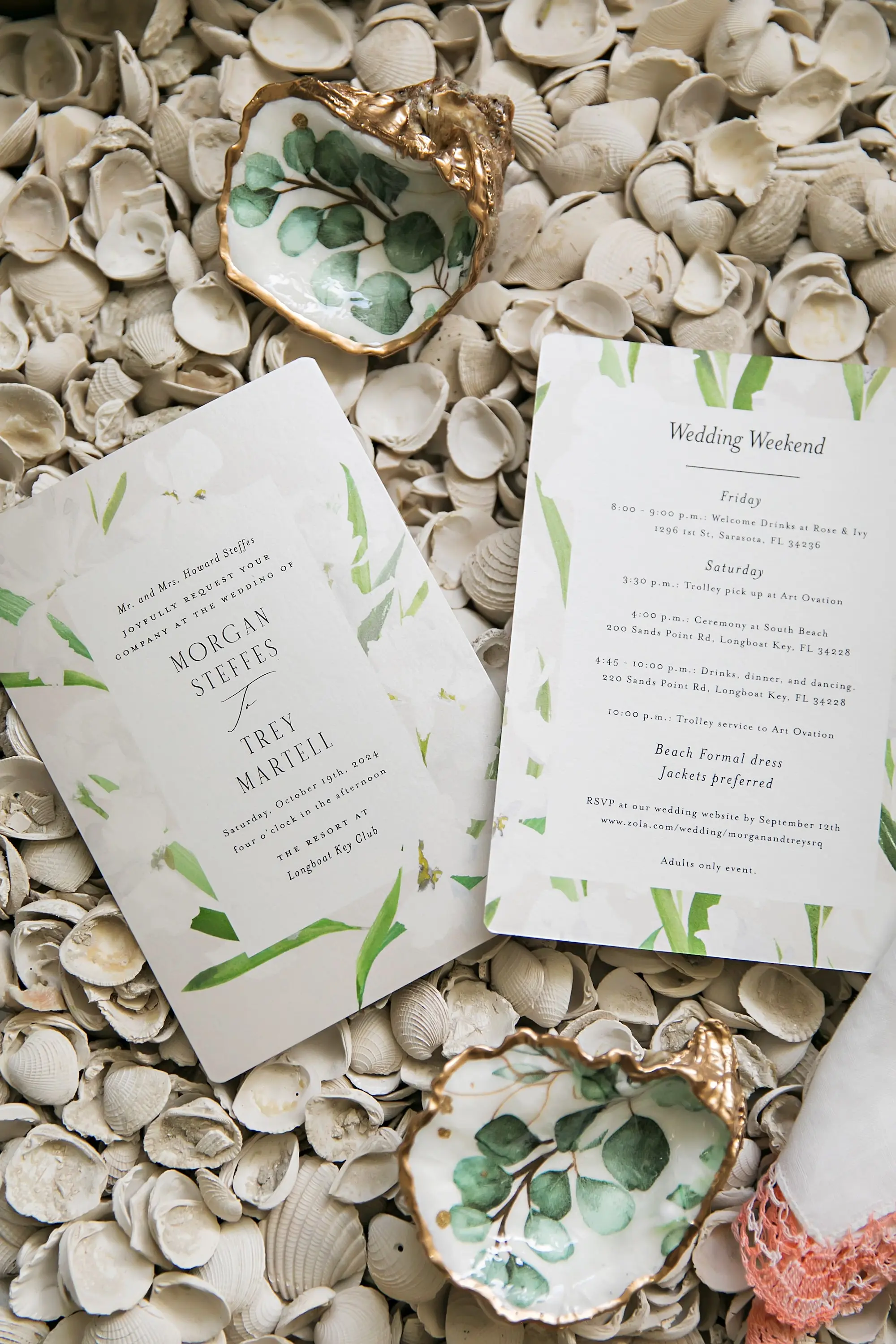 White and Green Floral Wedding Invitation Suite Ideas