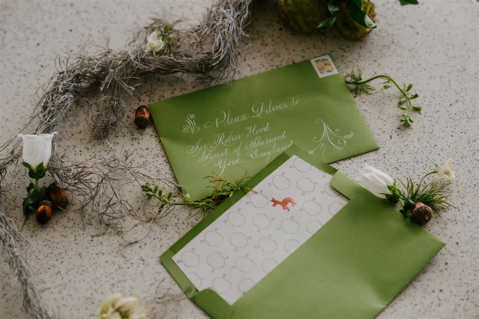 Woodland Forest Green Handwritten Wedding Invitation Envelope Ideas | Tampa Bay Calligrapher Inky Fingers Calligraphy