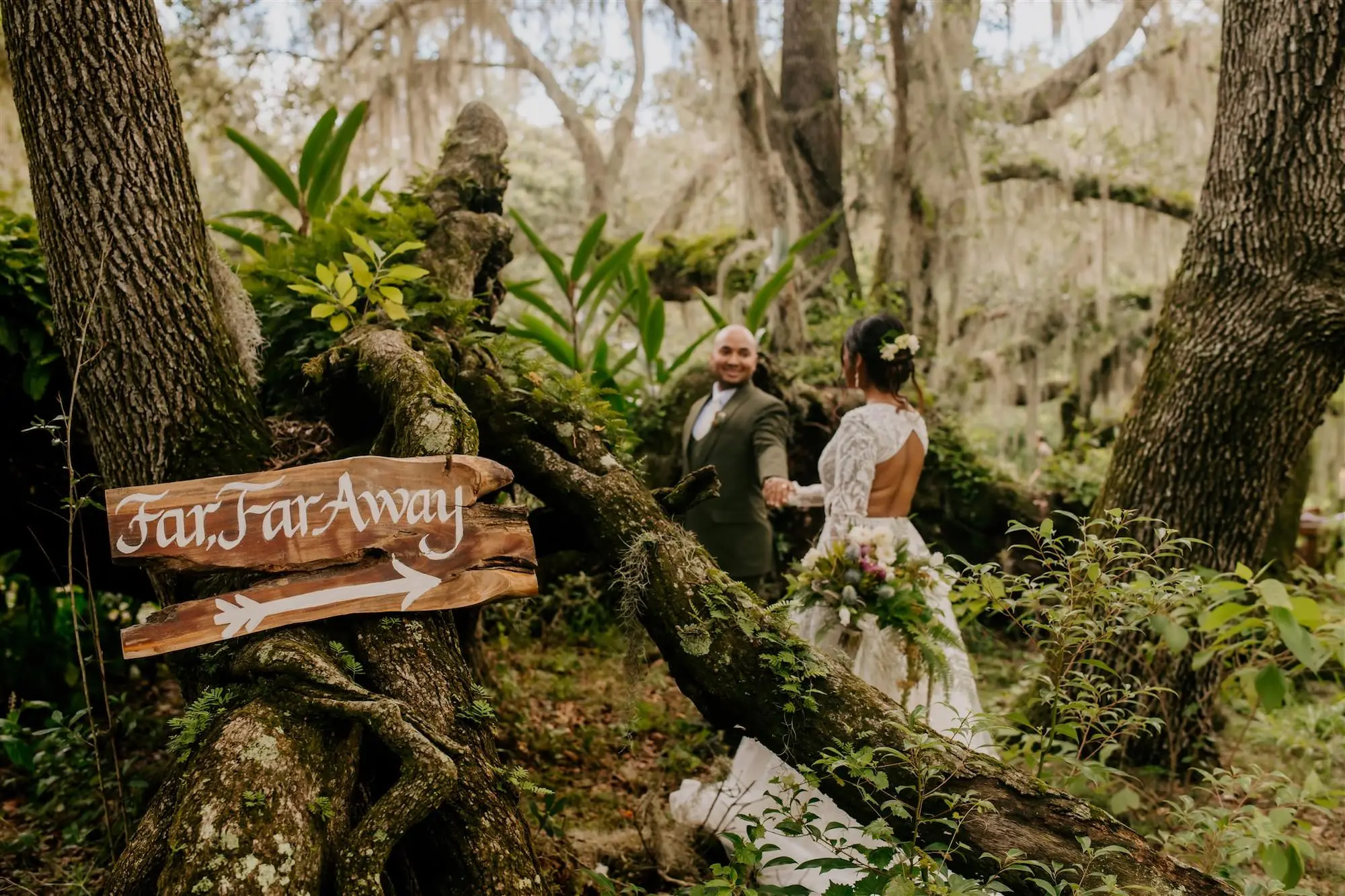 Whimsical Woodland Bride and Groom Wedding Portrait | Tampa Bay Photography Regina As The Photographer