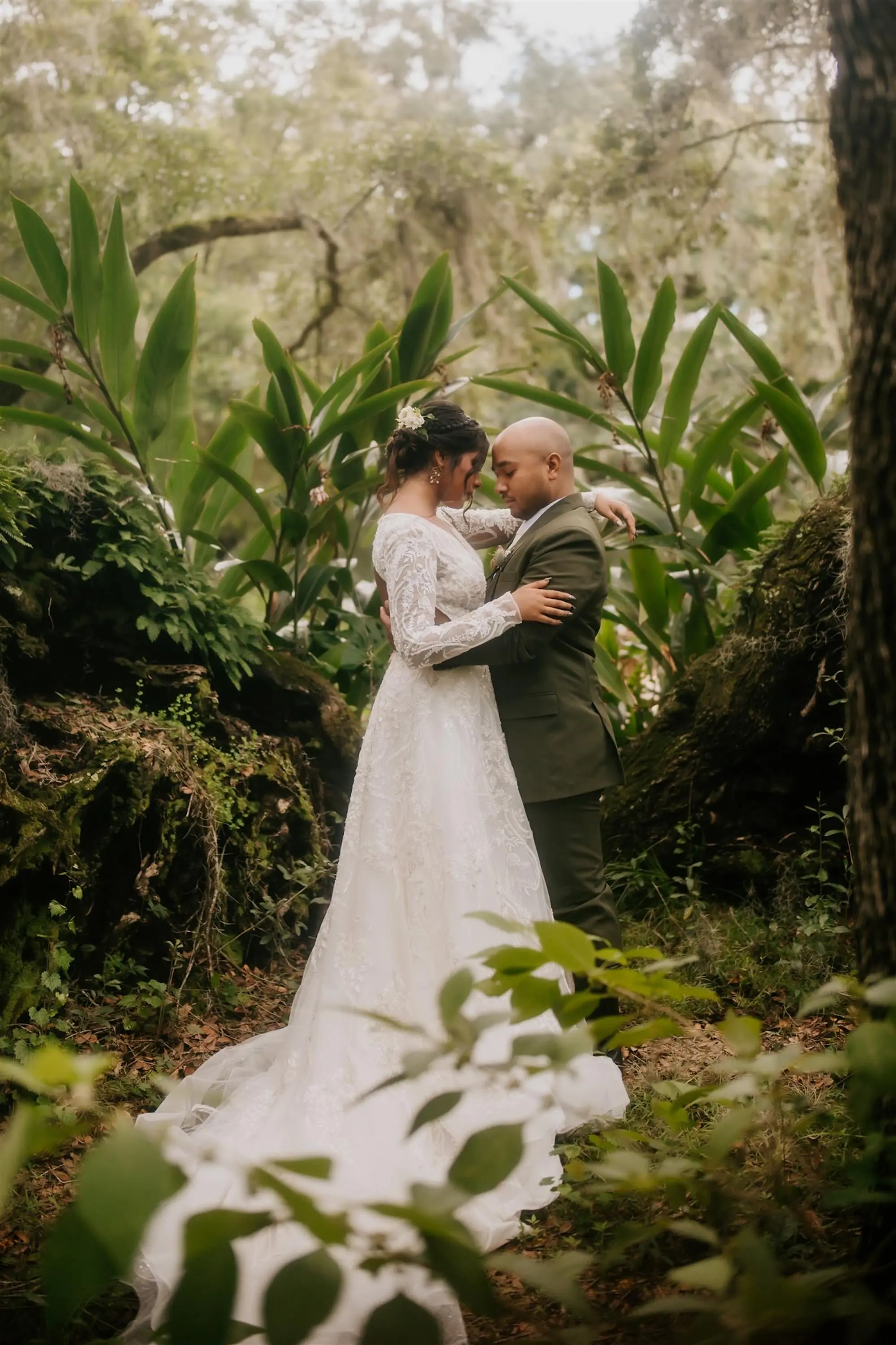 Whimsical Woodland Bride and Groom Wedding Portrait | Tampa Bay Photography Regina As The Photographer