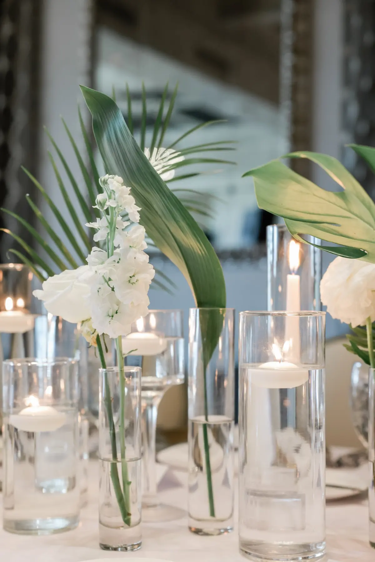 26Elegant Green White and Gold Ballroom Wedding - Tropical Green and White Downtown St. Pete Wedding | The Birchwood Elegant Tropical Green, White, and Gold Wedding Reception Decor Centerpiece Ideas