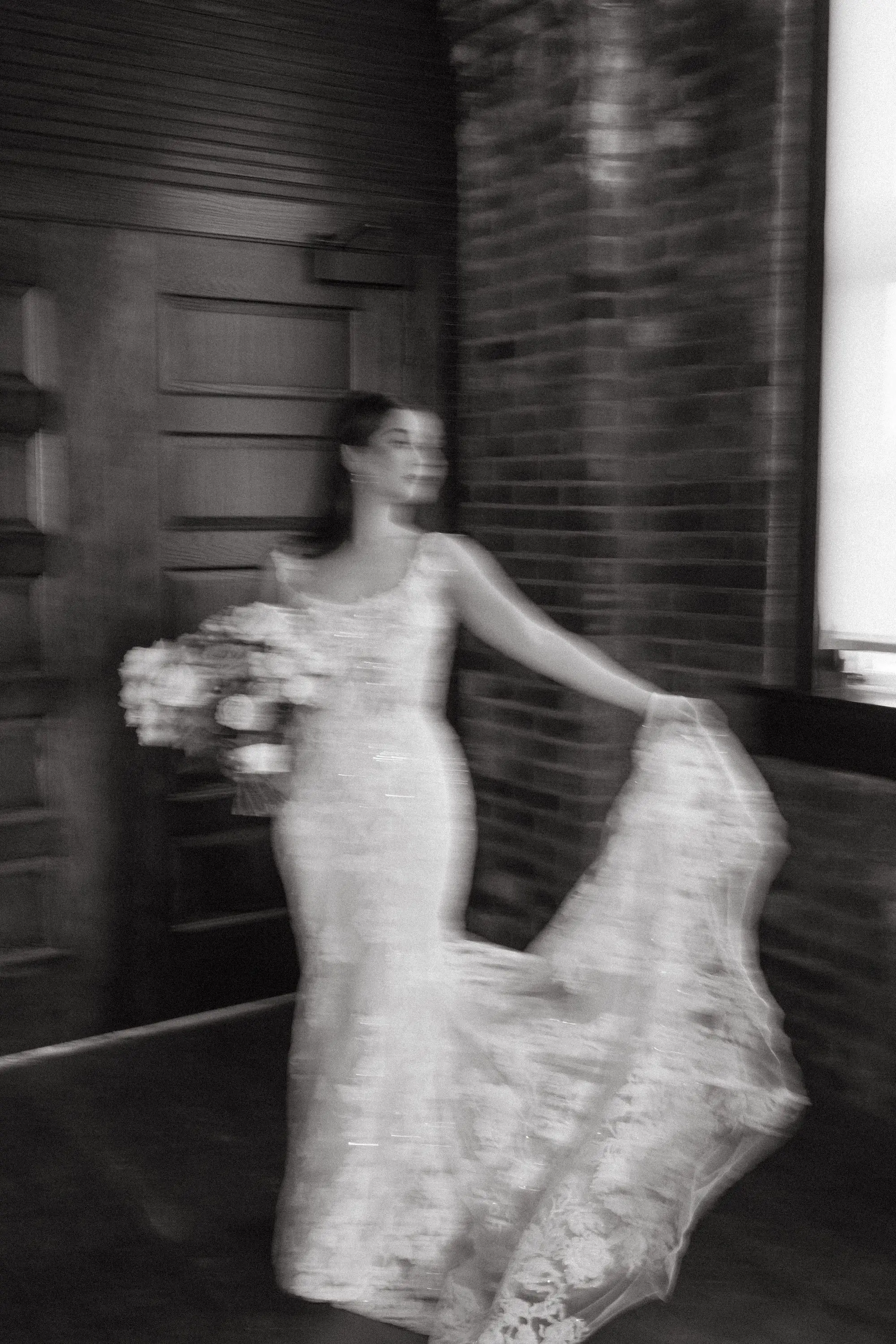 Blurry Black and White Bride Wedding Portrait
