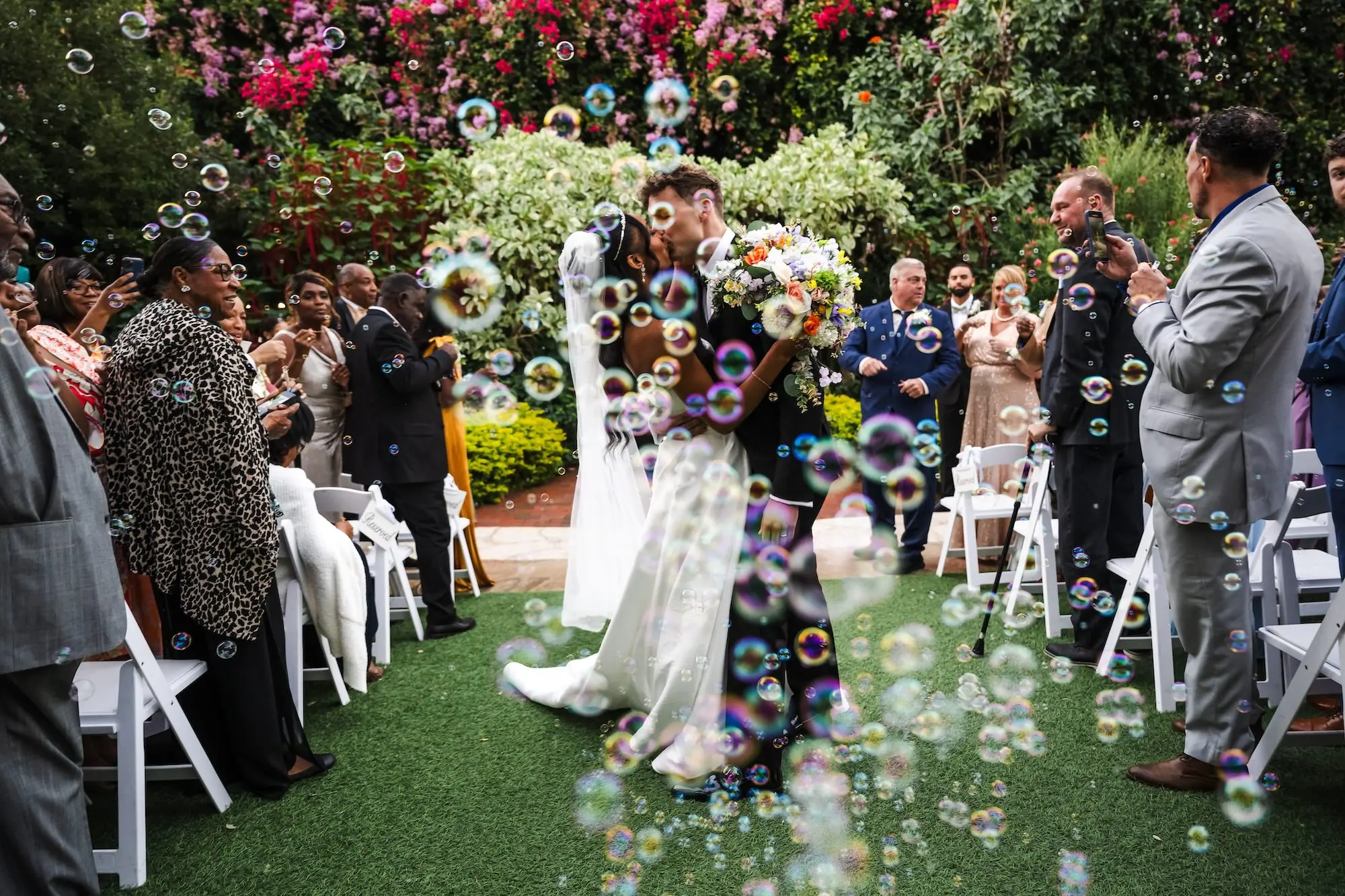 Bride and Groom Wedding Ceremony Bubble Send Off Inspiration | St Pete Event Venue Sunken Gardens | Tampa Photographer Iyrus Weddings
