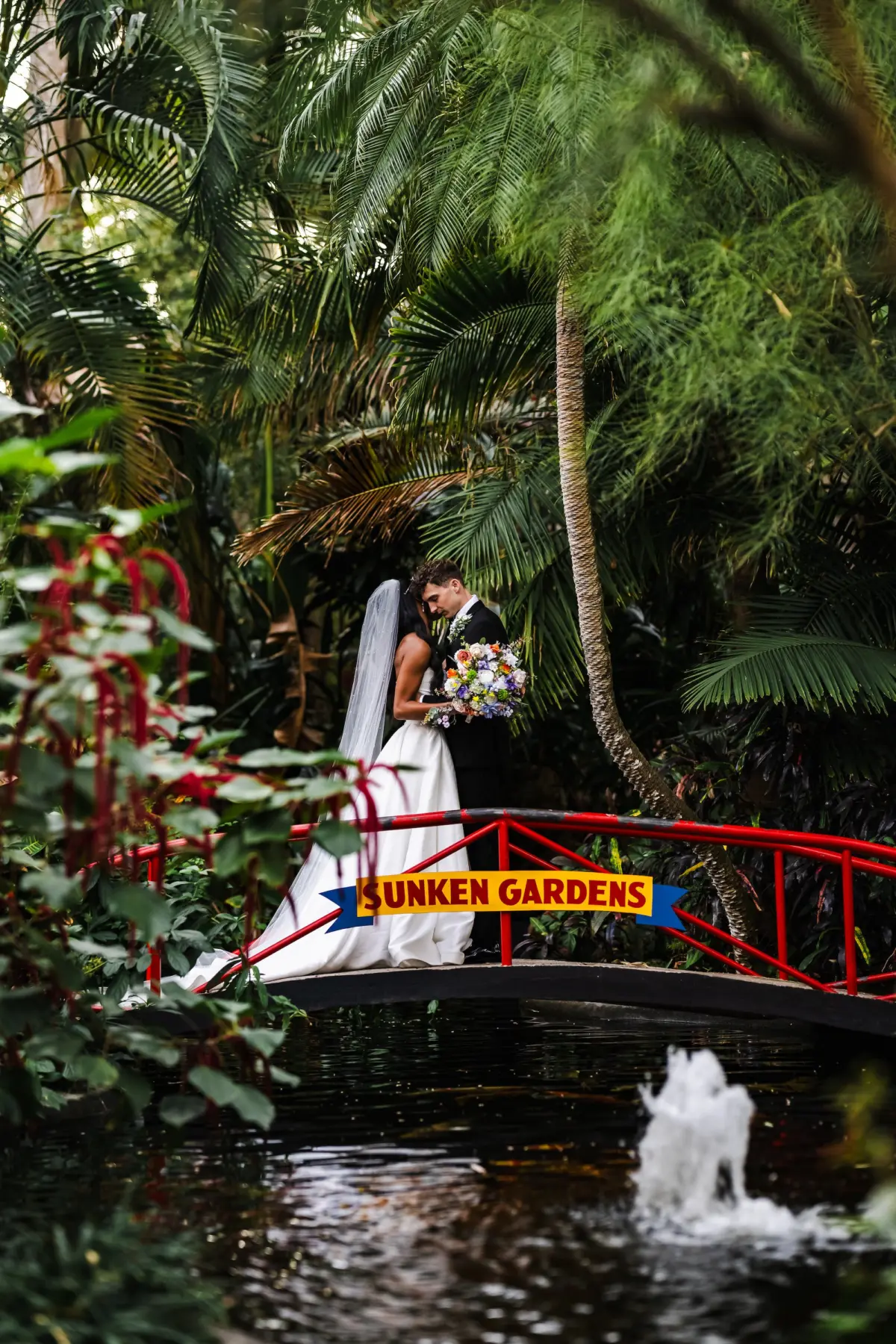 28Blue and Purple Enchanted Garden Wedding Inspiration St Pete Sunken Gardens - “Best Of” 2025: Wedding Portraits Bride and Groom Just Marred Wedding Portrait | St Pete Event Venue Sunken Gardens | Tampa Photographer Iyrus Weddings