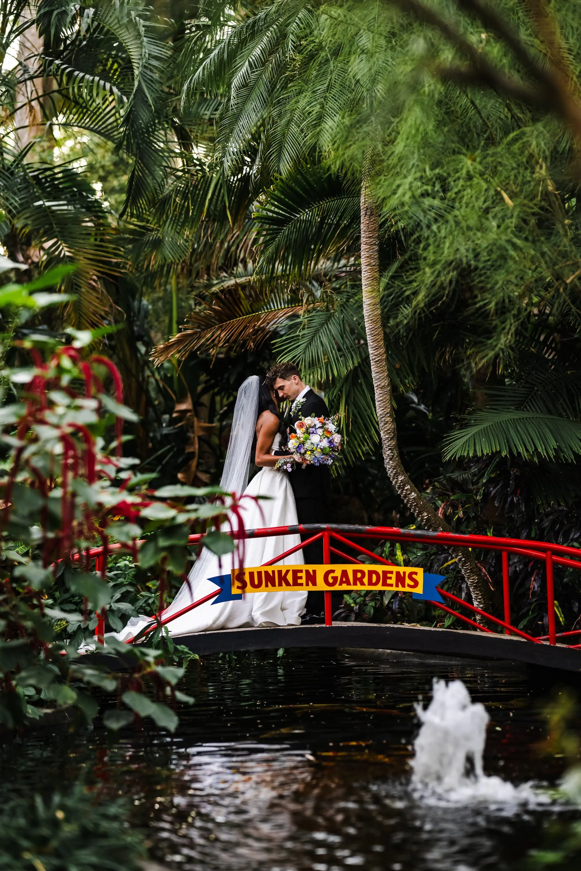 Bride and Groom Just Marred Wedding Portrait | St Pete Event Venue Sunken Gardens | Tampa Photographer Iyrus Weddings