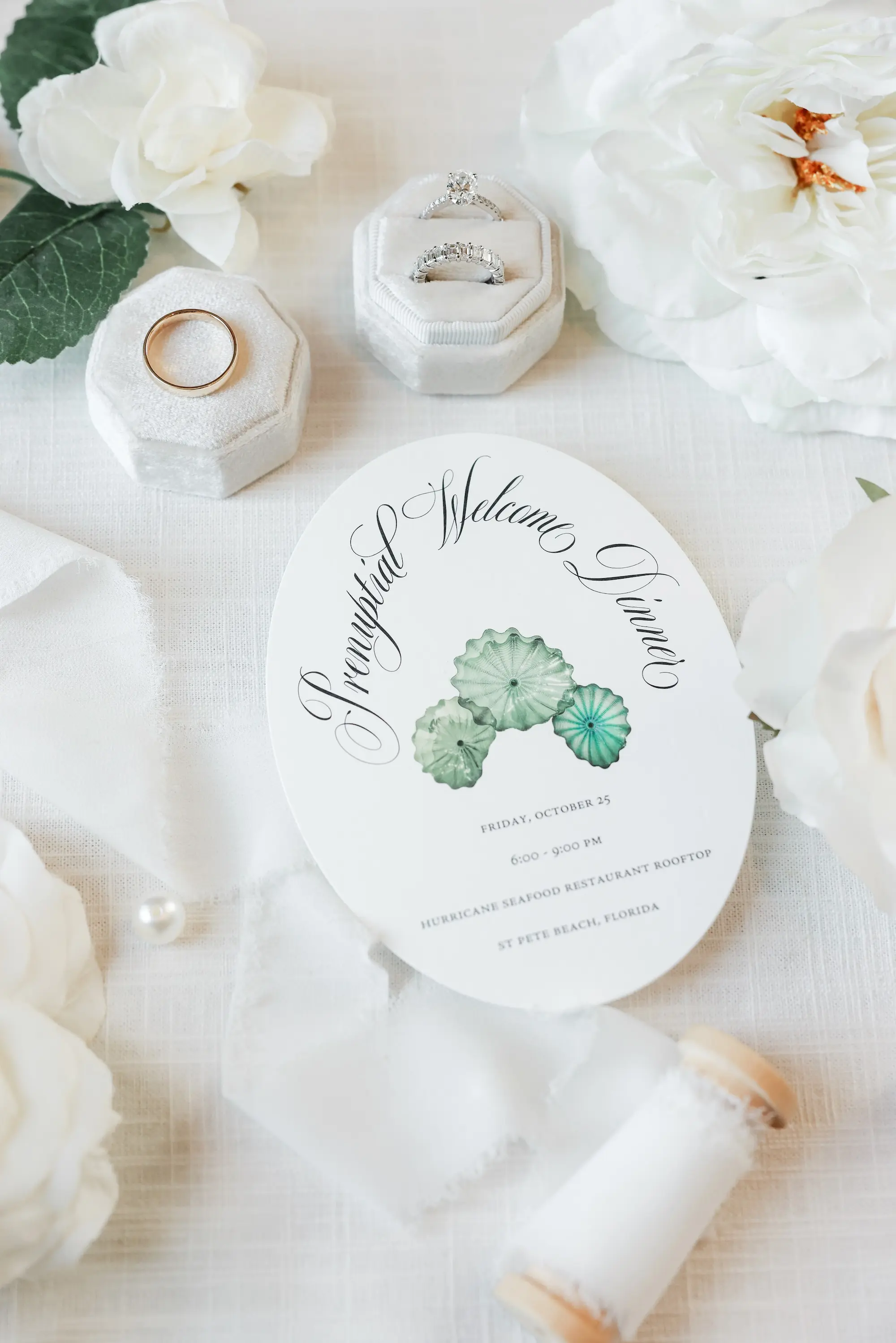 Elegant Classic White Wedding Invitation with Chihuly Collection Glass Details Suite Inspiration | Planner Coastal Coordinating | Tampa Bay Wedding Photographer Lifelong Photography Studio