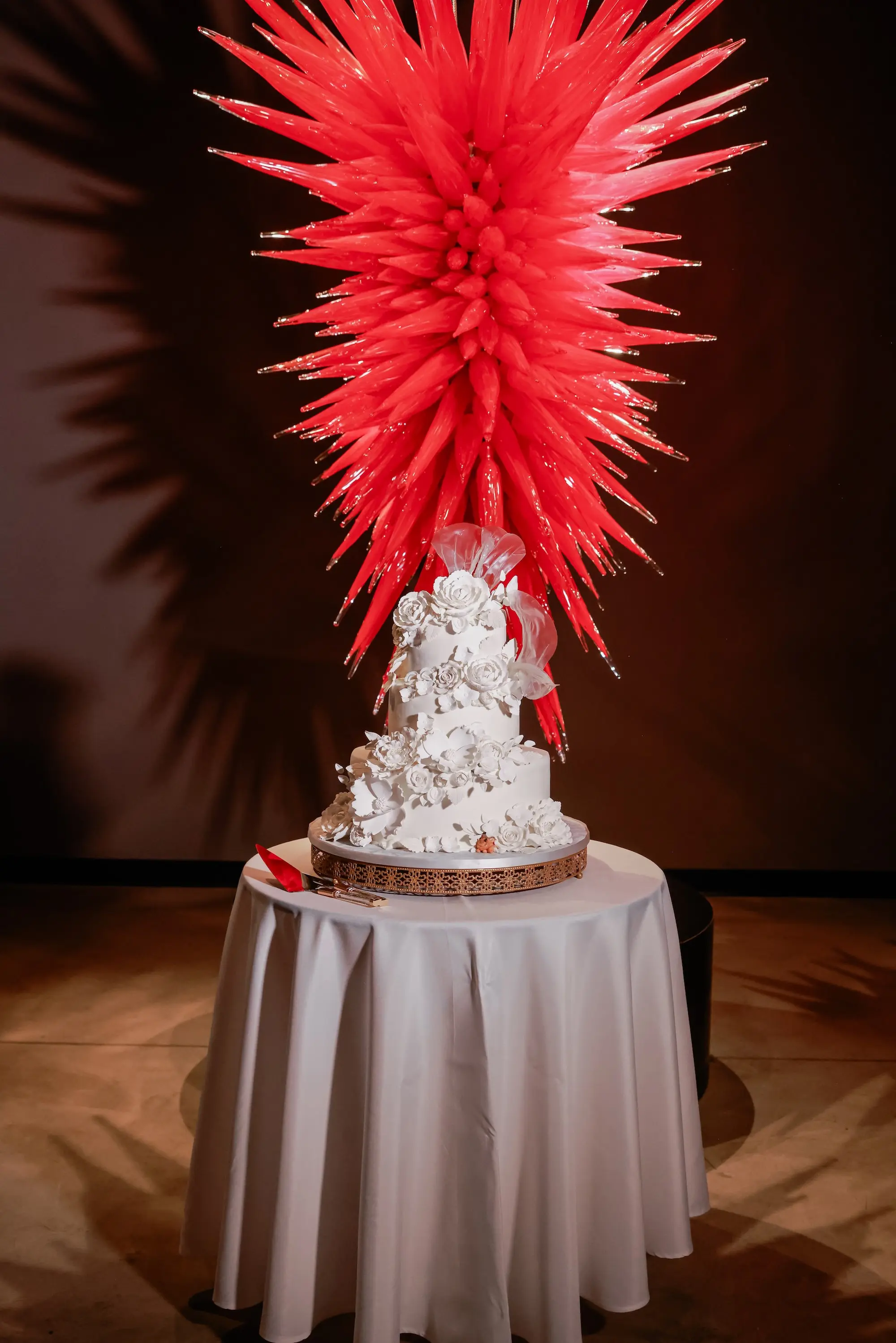 34Classic White Chic St Pete Museum Wedding Inspiration Venue Chihuly Collection - “Best Of” 2025: Wedding Receptions Part 2 Three Tier Monochromatic White Wedding Cake with White Floral Decor Inspiration
