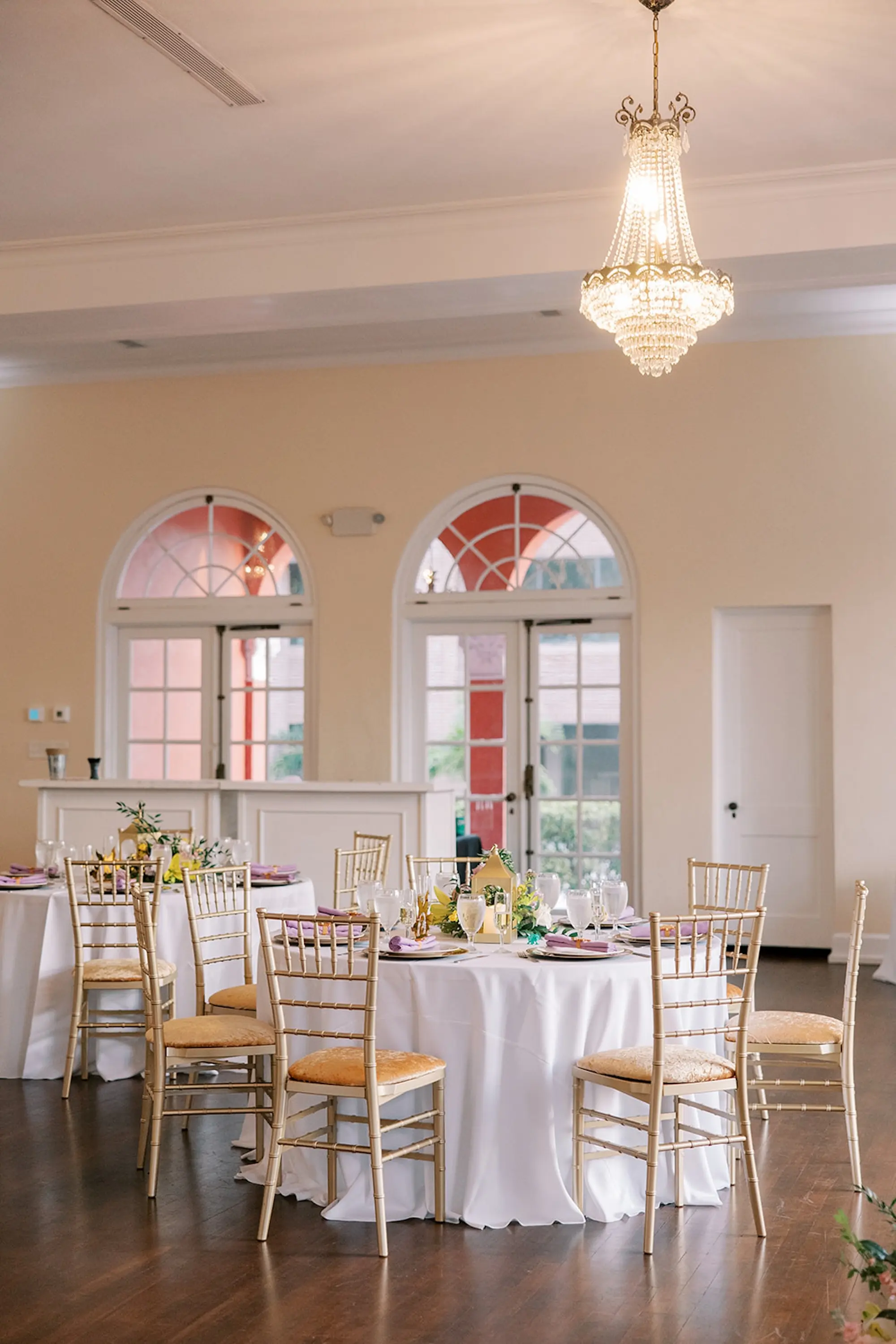 Luxurious Ballroom Wedding Reception | Modern Gold Chairs | White Linens and Gold Chiavari Chairs with Gold Velvet Cushions Decor Ideas | Tampa Bay Kate Ryan Event Rentals | Venue The Orlo