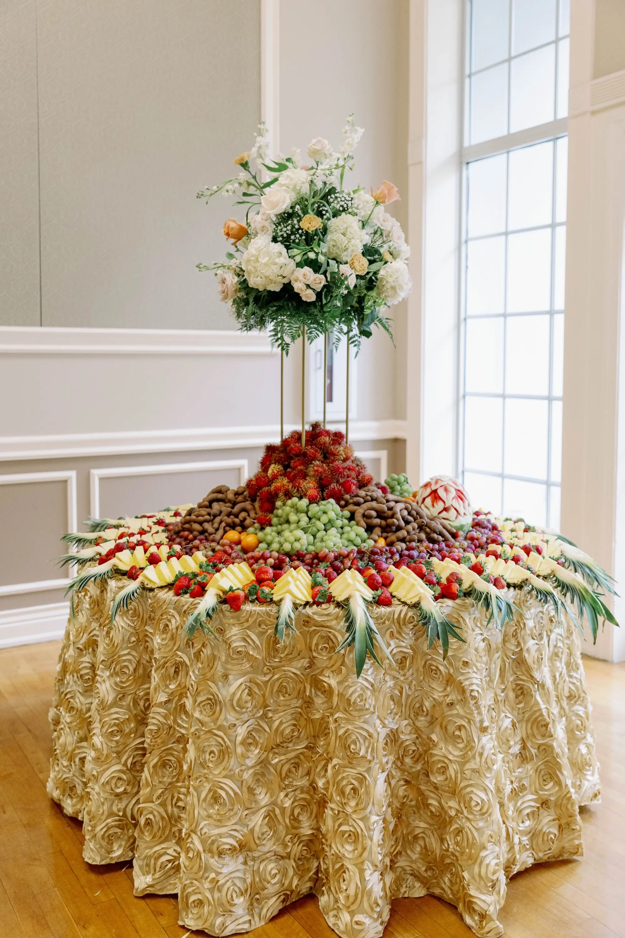 Red and Gold Laotian Asian Fusion Wedding Reception Grazing Table Inspiration