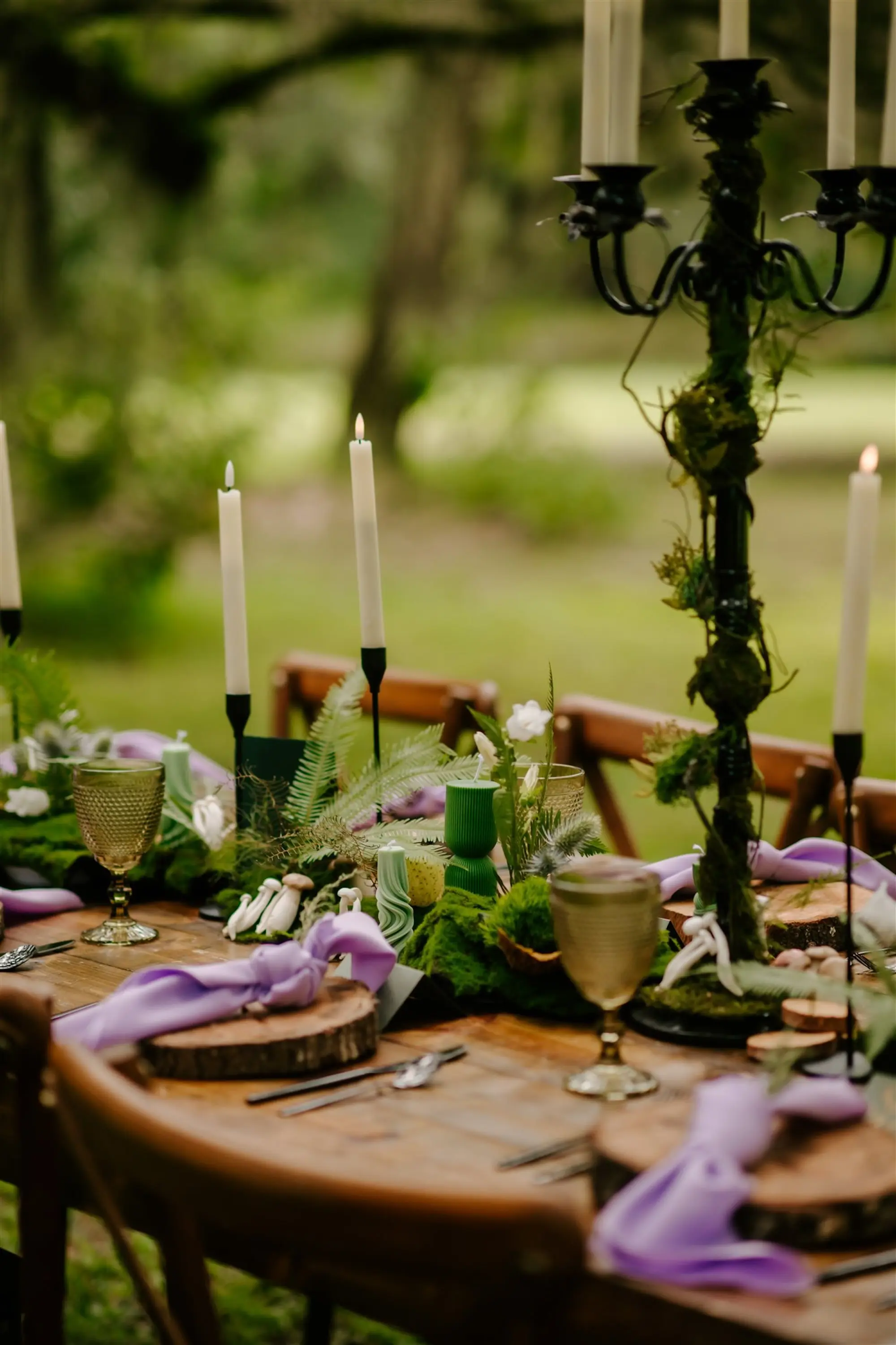 Whimsical Woodland Wedding Reception Place Setting Tablescape Decor Ideas