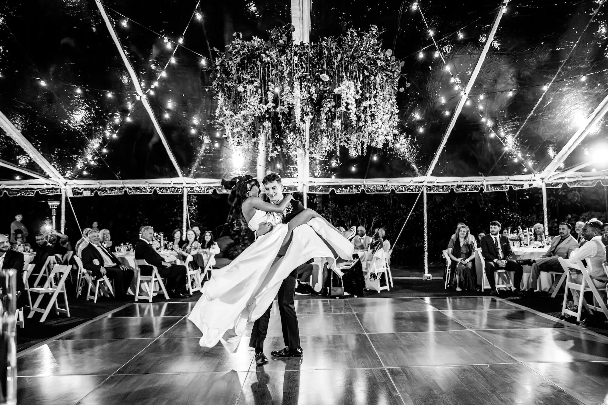 Bride and Groom First Dance Wedding Portrait | Tampa Bay Photographer Iyrus Weddings | St Pete Event Venue Sunken Gardens | DJ Grant Hemond and Associates