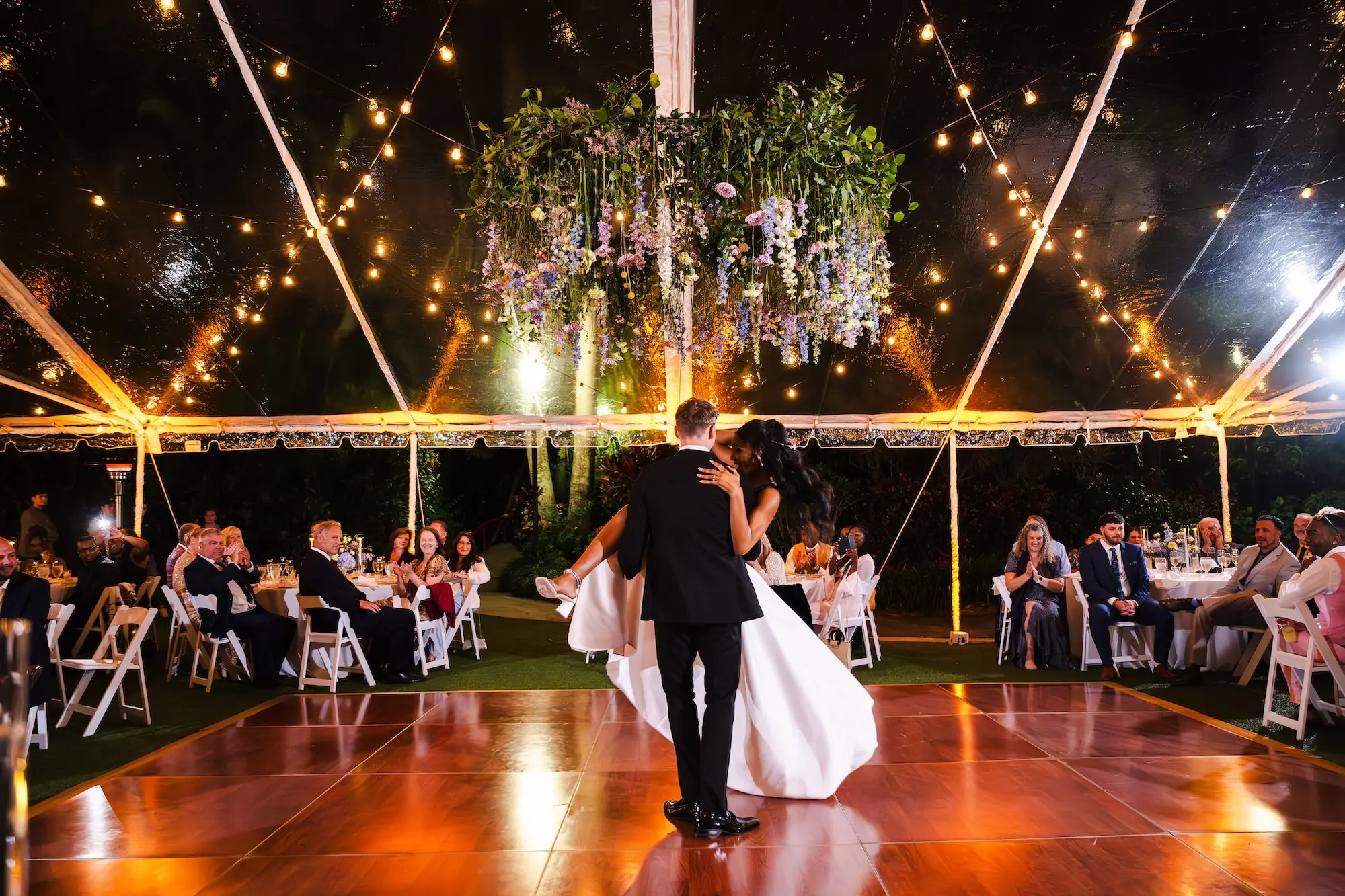 Bride and Groom First Dance Wedding Portrait | Tampa Bay Photographer Iyrus Weddings | St Pete Event Venue Sunken Gardens | DJ Grant Hemond and Associates