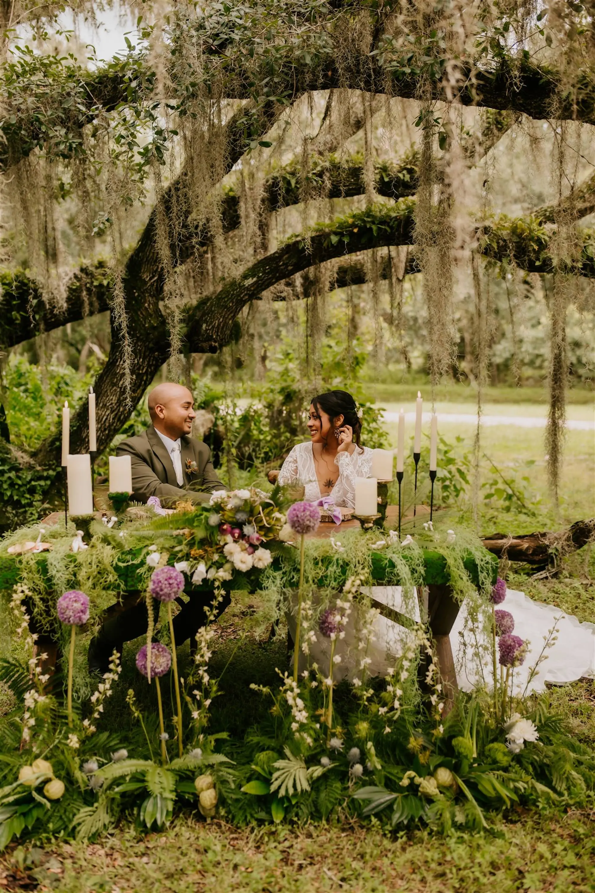 Whimsical Woodland Forest Wedding Reception Sweetheart Table Ideas