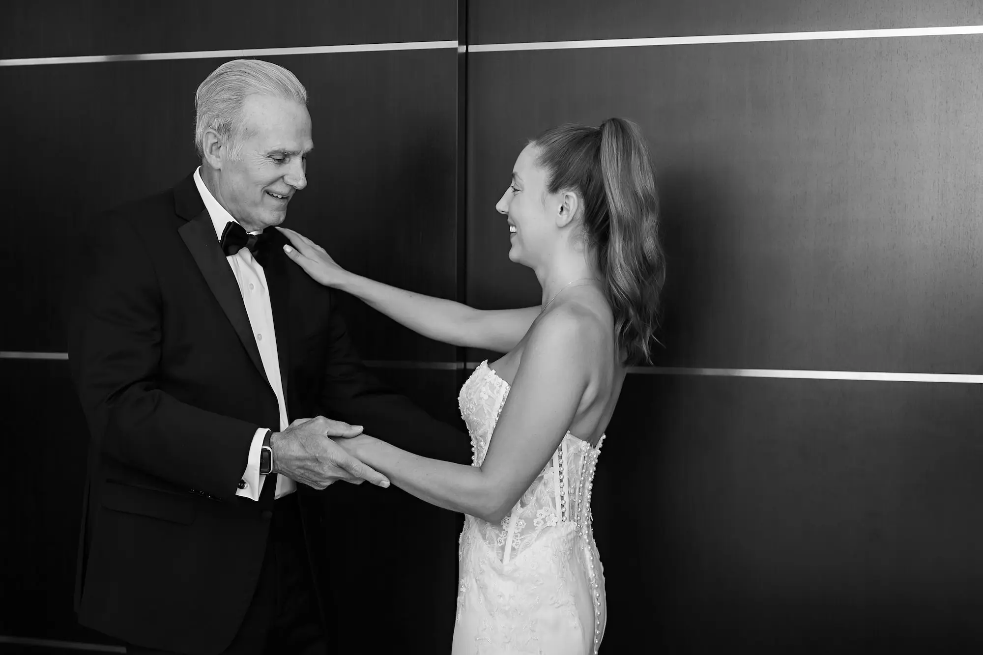 Bride and Father of the Bride First Look Black and White Wedding Portrait | Sarasota Photographer Limelight Photography