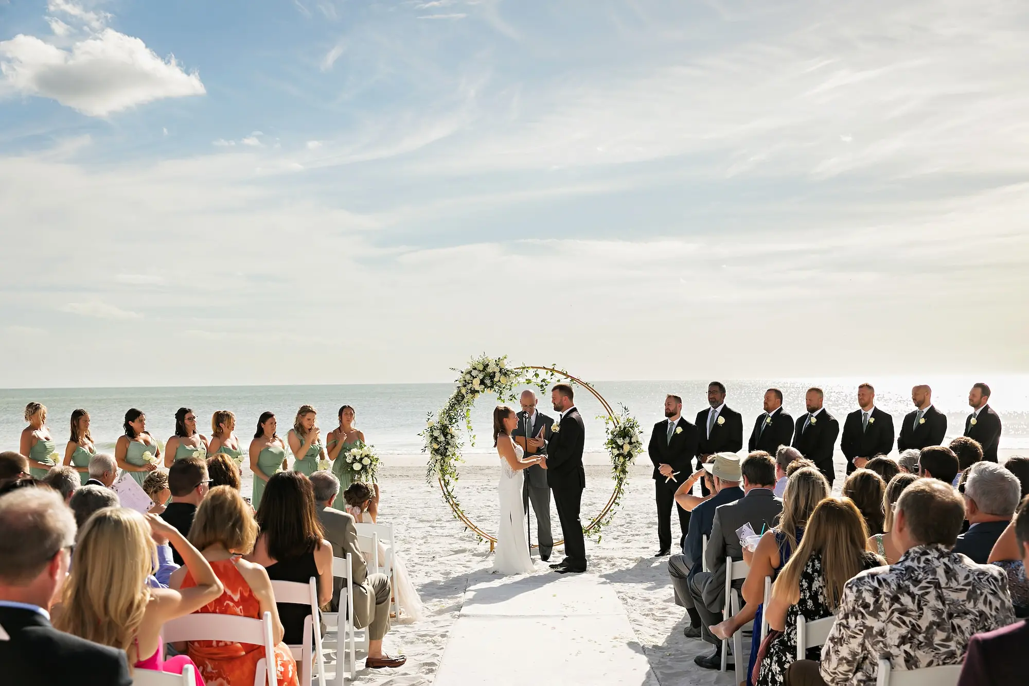 Elegant White and Sage Green Sarasota Beach Wedding Ceremony Inspiration | The Resort at Longboat Key Club | Tampa Bay Photographer Limelight Photography