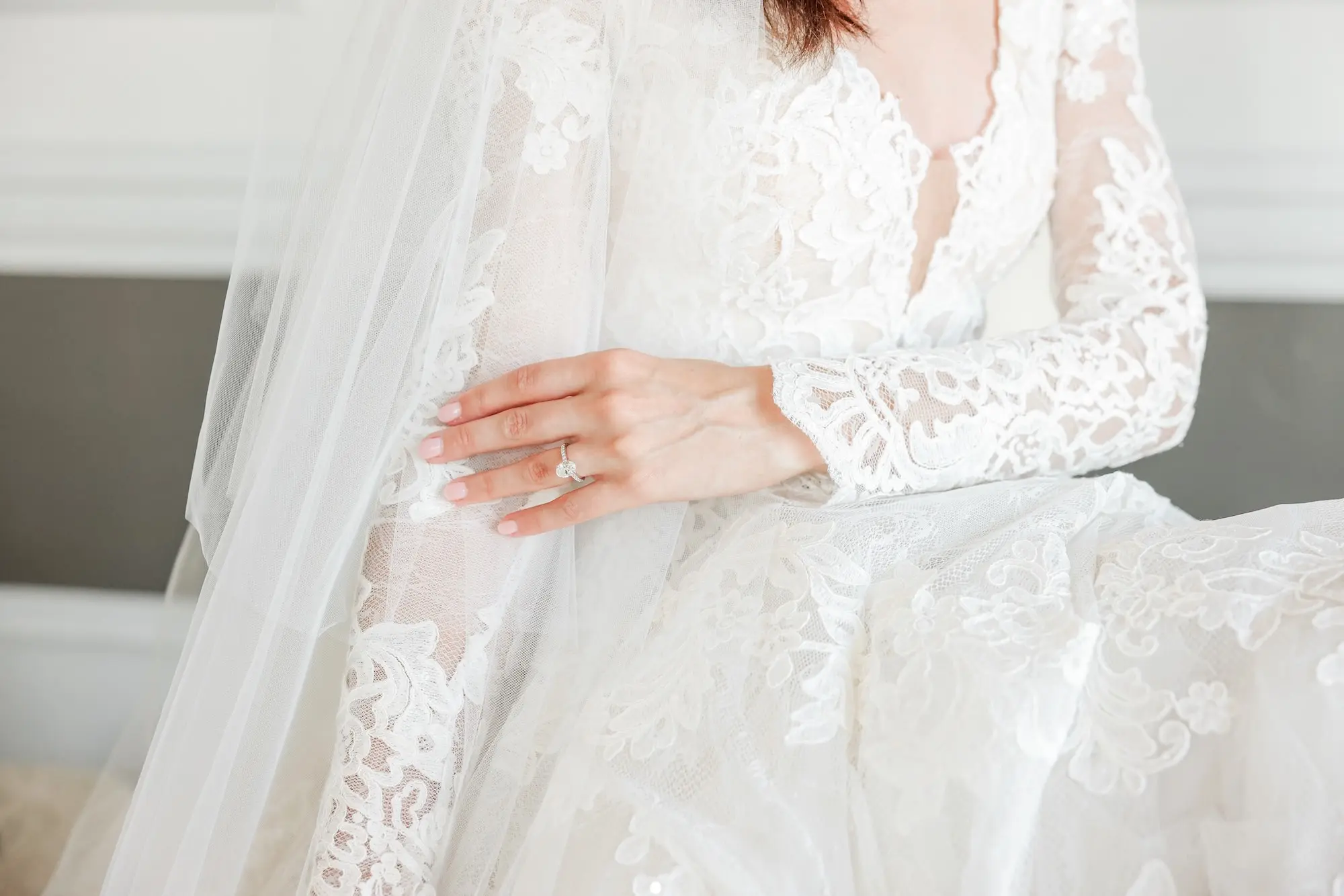 Romantic White, Lace Long-Sleeved Wedding Ballgown with V-Neck Inspiration | Tampa Bay Wedding Photographer Lifelong Photography Studio