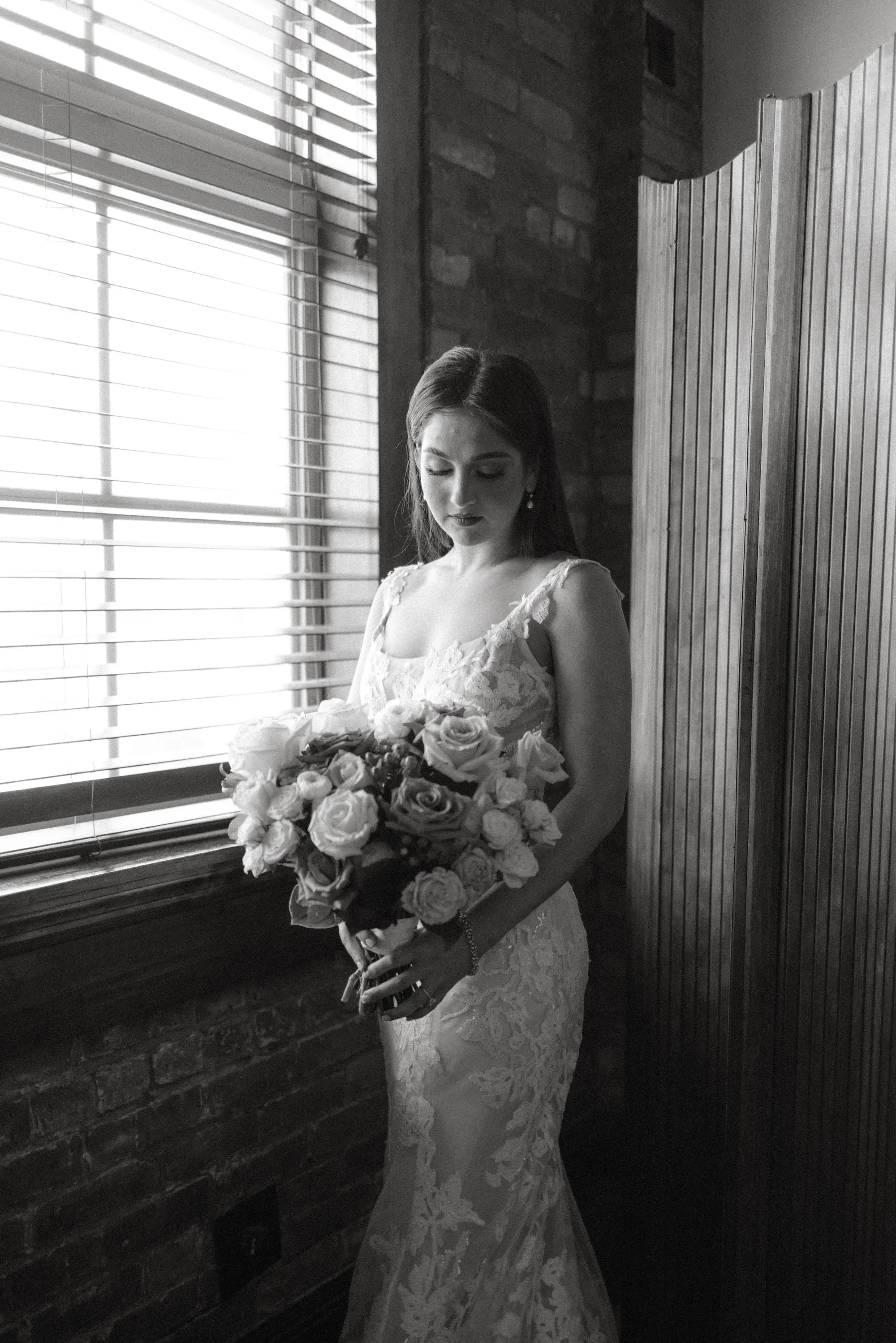 Black and White Bride Wedding Portrait