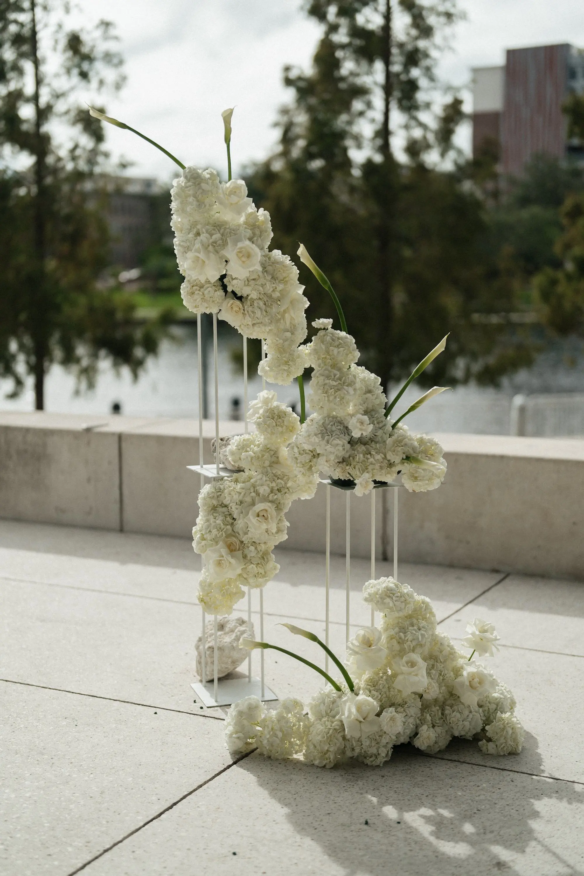 White Monochromatic Modern Wedding Ceremony Decor Ideas