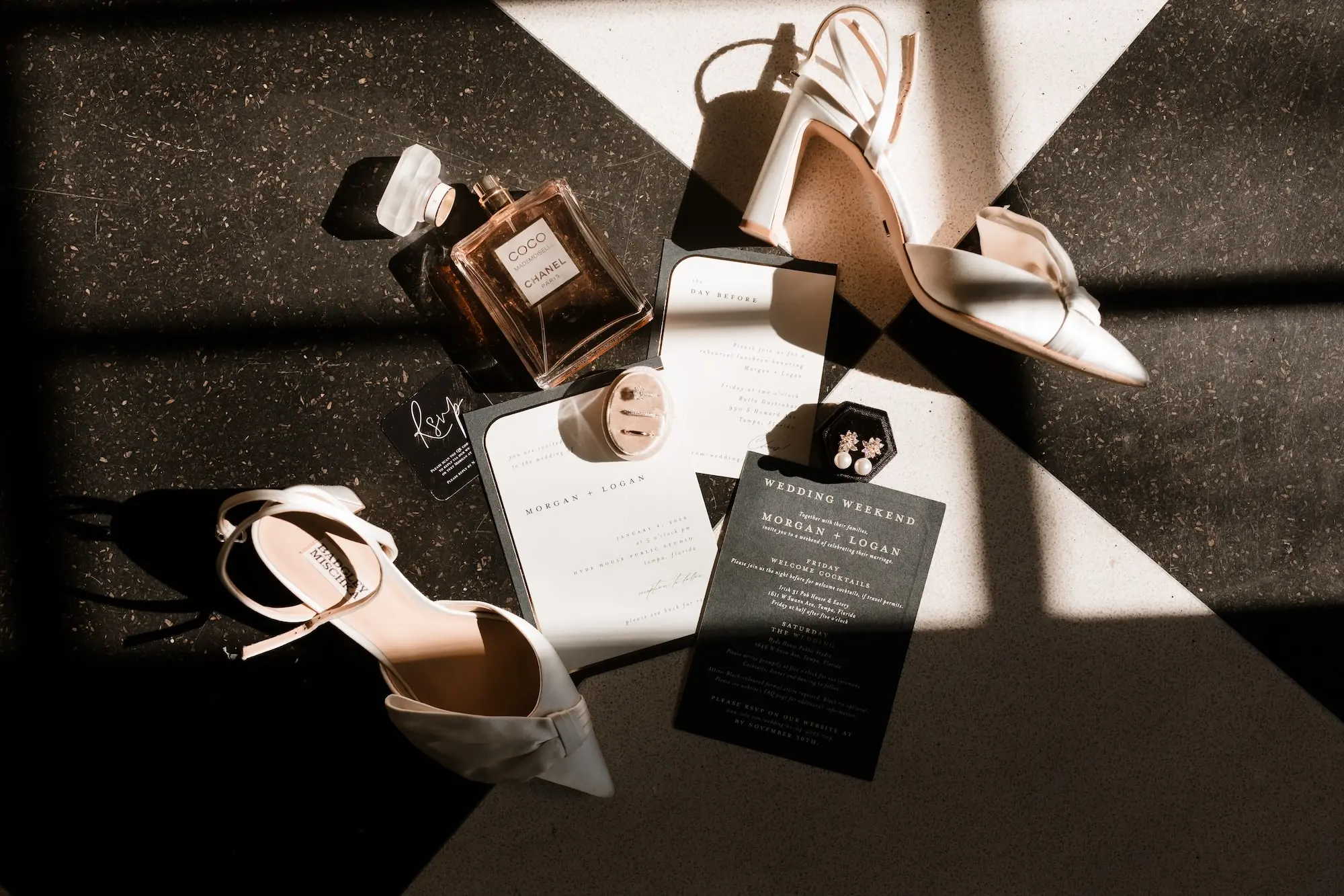 Beige Badgley Mischka Wedding Shoe Ideas | Black and White Wedding Invitation Suite Inspiration