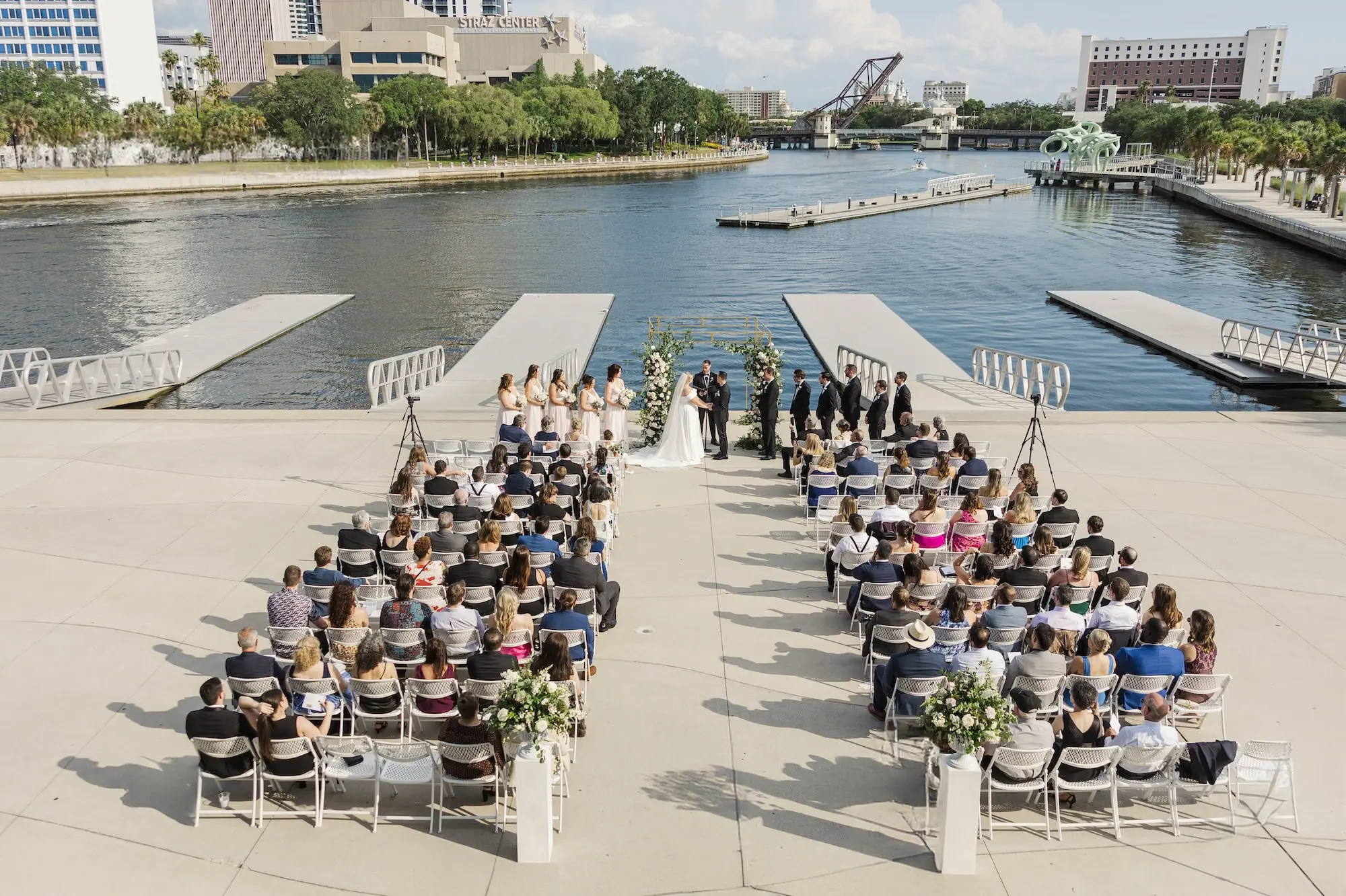 Bride and Groom Outdoor Waterfront Wedding Ceremony Vow Exchange Wedding | Romantic Outdoor Riverfront Wedding Ceremony Inspiration | Venue Tampa River Center