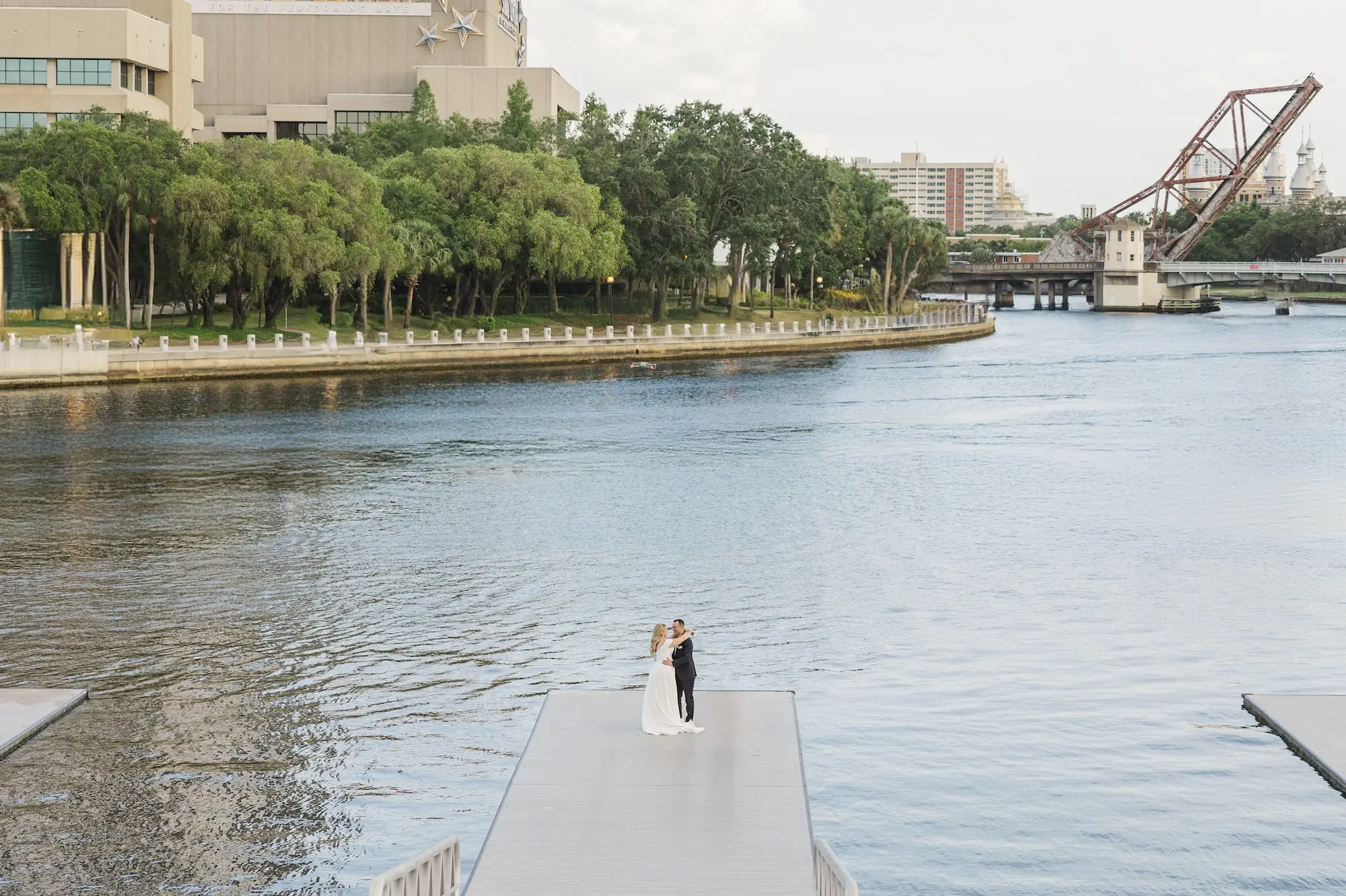 Bride and Groom Outdoor Riverfront Wedding Portrait | Florida Photographer Mary Anna Photography | Venue Tampa River Center