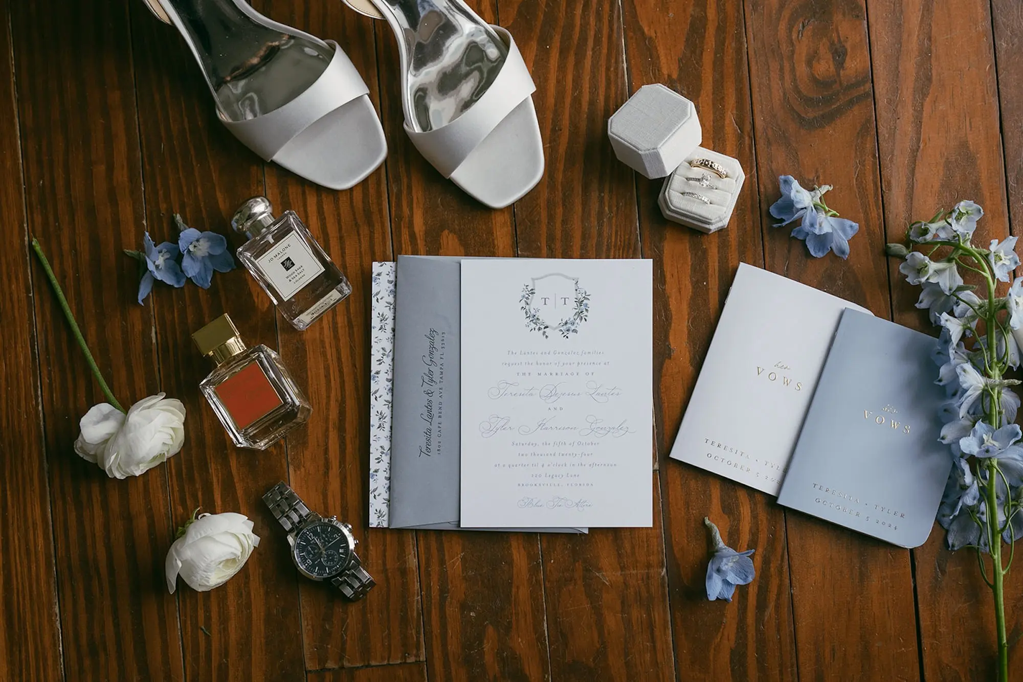 Elegant White and Pastel Light Blue Wedding Invitation Suite Inspiration