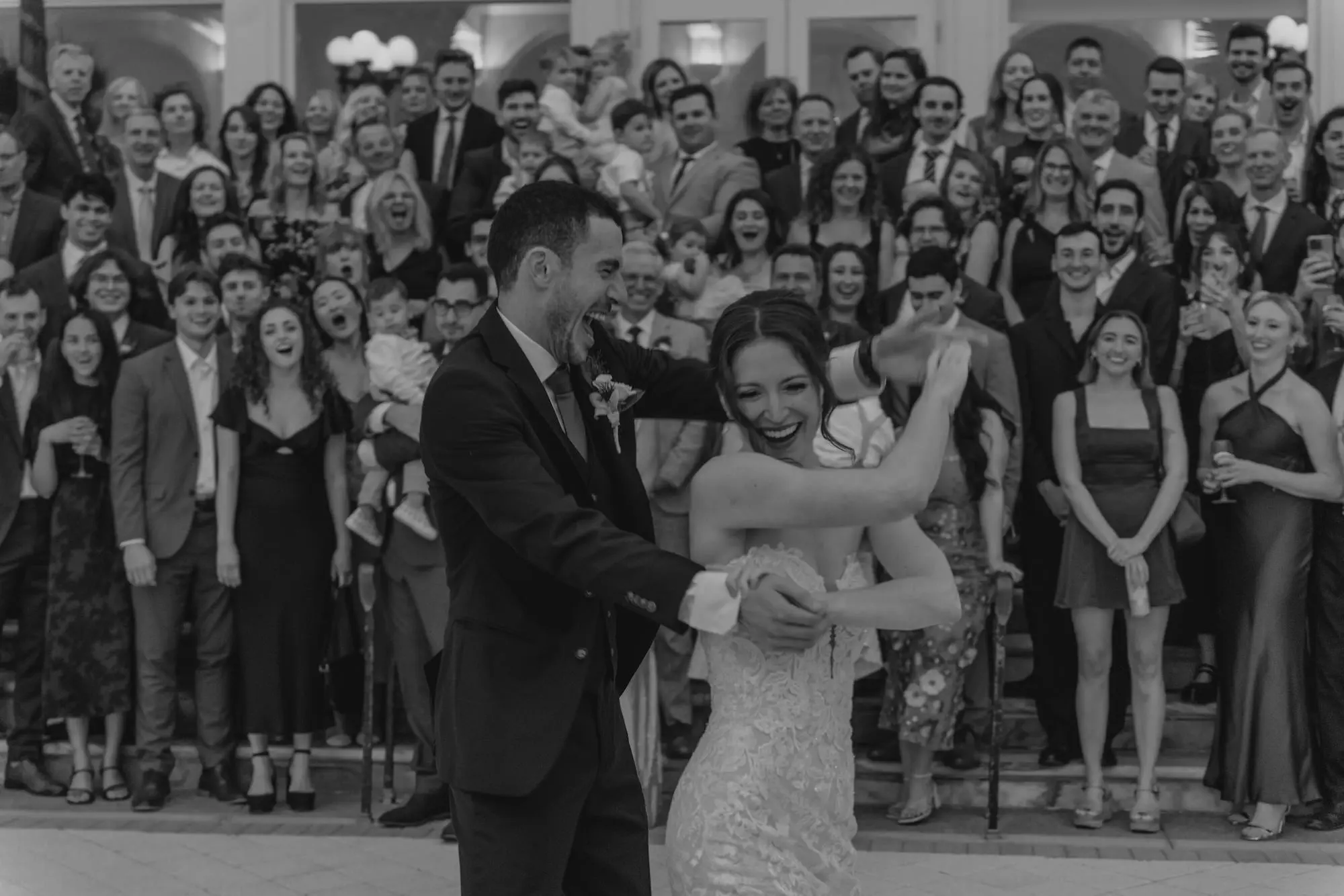 Black and White Bride and Groom First Dance Wedding Portrait | Outdoor Wedding Reception Venue Inspiration | Tampa Bay Photographer We The Blackwells