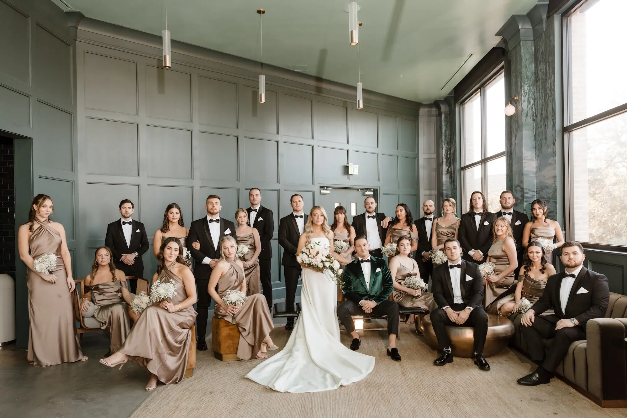Bride and Groom with Bridal Party Wedding Portrait