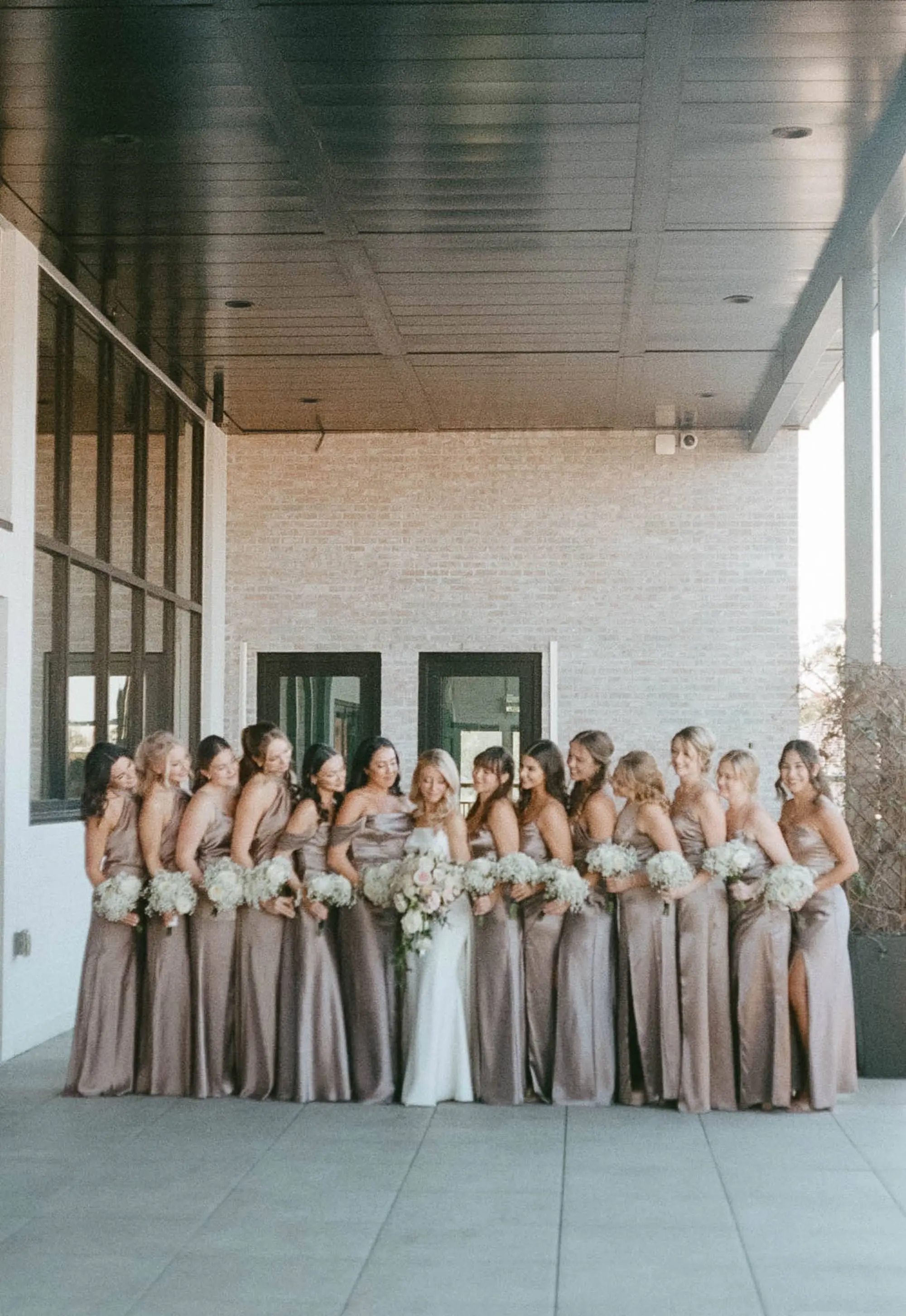 Champagne Satin Mismatched Bridesmaids Wedding Portrait