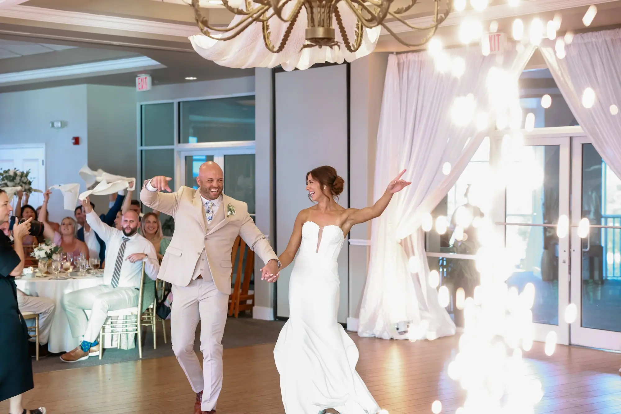 Bride and Groom Wedding Reception Entrance with Sparkler Canons Inspiration | DJ Grant Hemond and Associates | St Pete Event Venue Isla Del Sol Yacht and Country Club | St Pete Photographer Lifelong Photography Studio