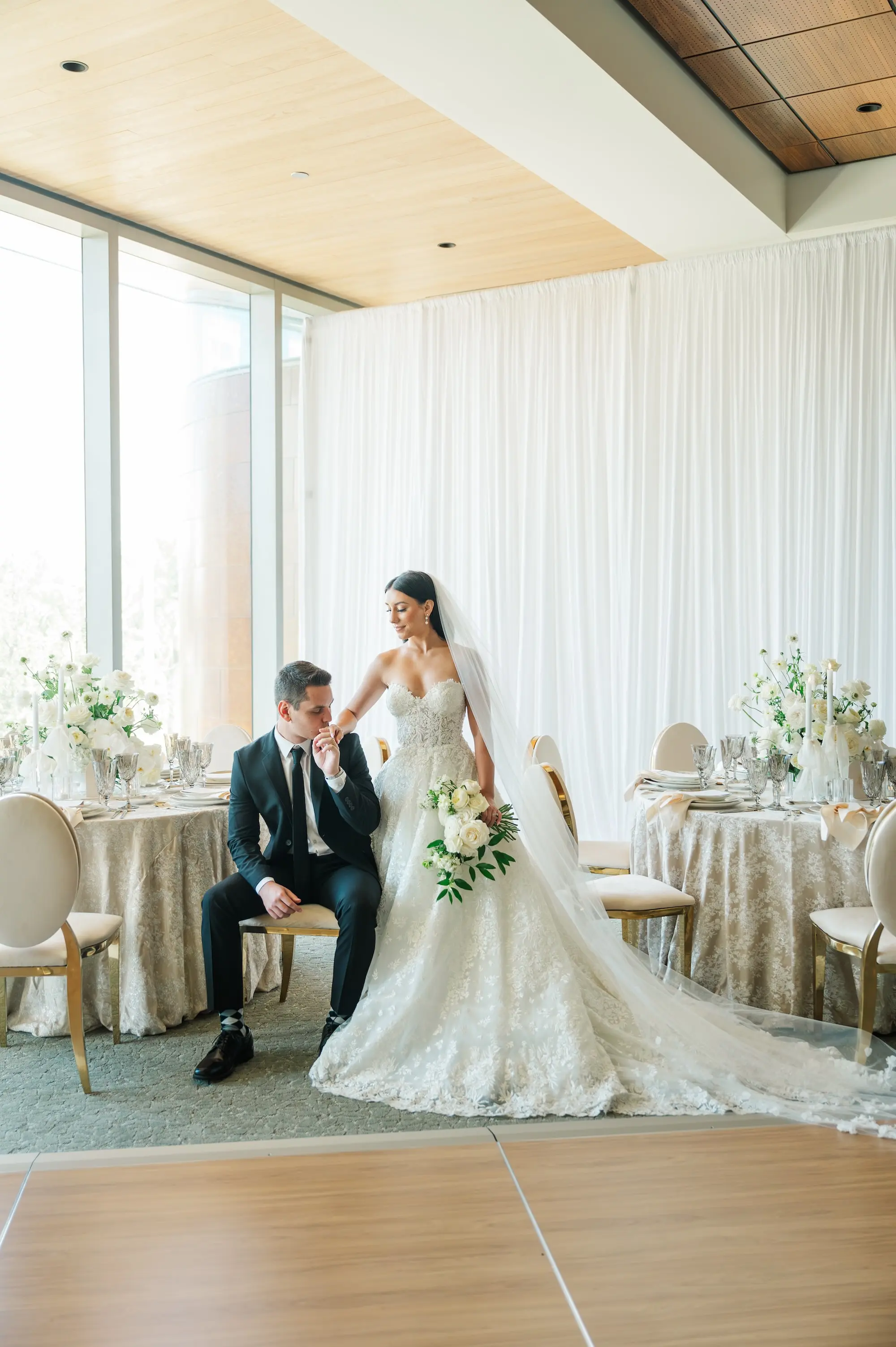 Bride and Groom Wedding Portrait | Sophisticated Cream and Taupe Wedding Reception Decor Ideas | St Pete Event Venue Museum of the American Arts and Crafts Movement | Florist Bruce Wayne Florals