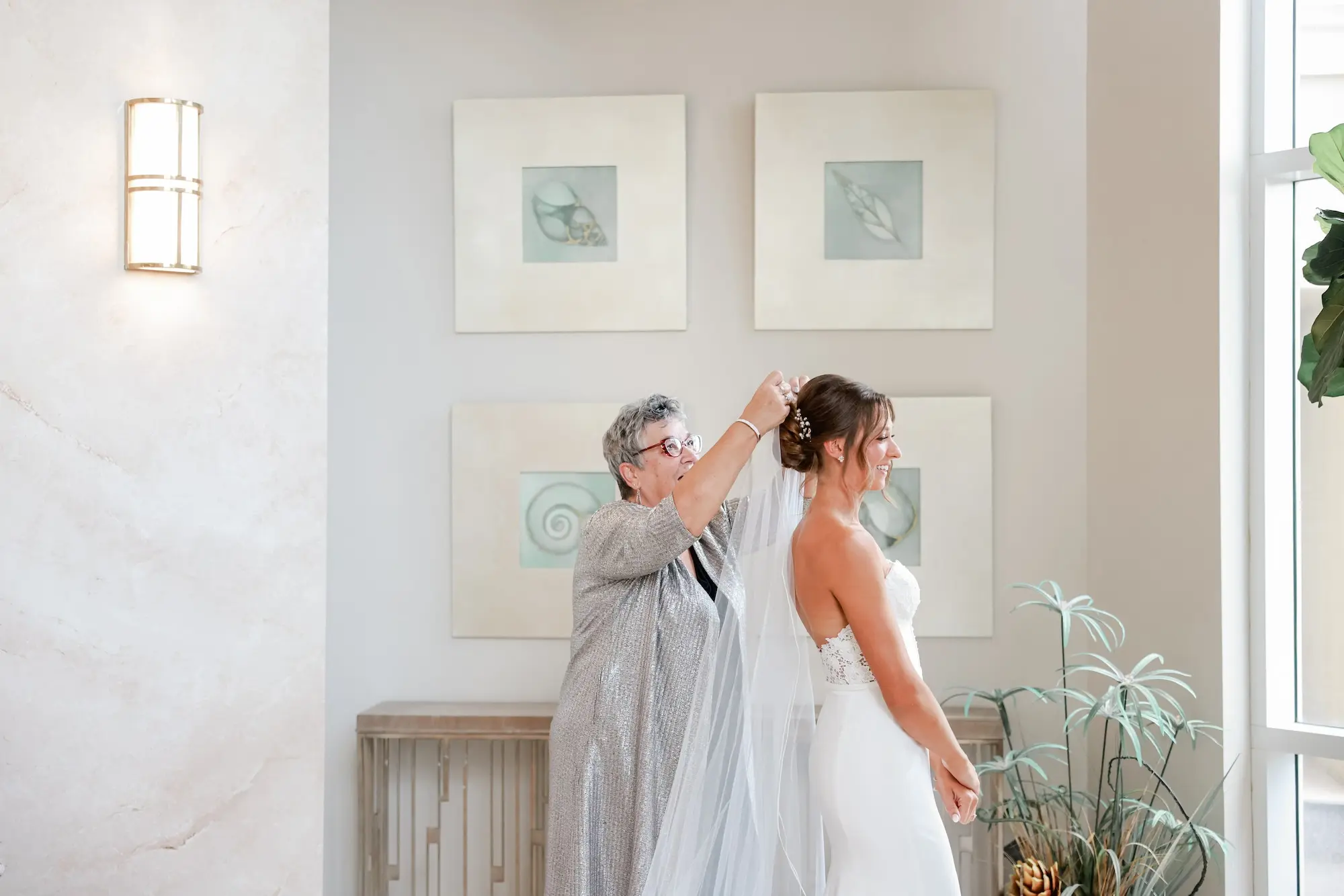 Bride and Mom Getting Ready Putting on Veil Wedding Photo | St Pete Photographer Lifelong Photography Studio