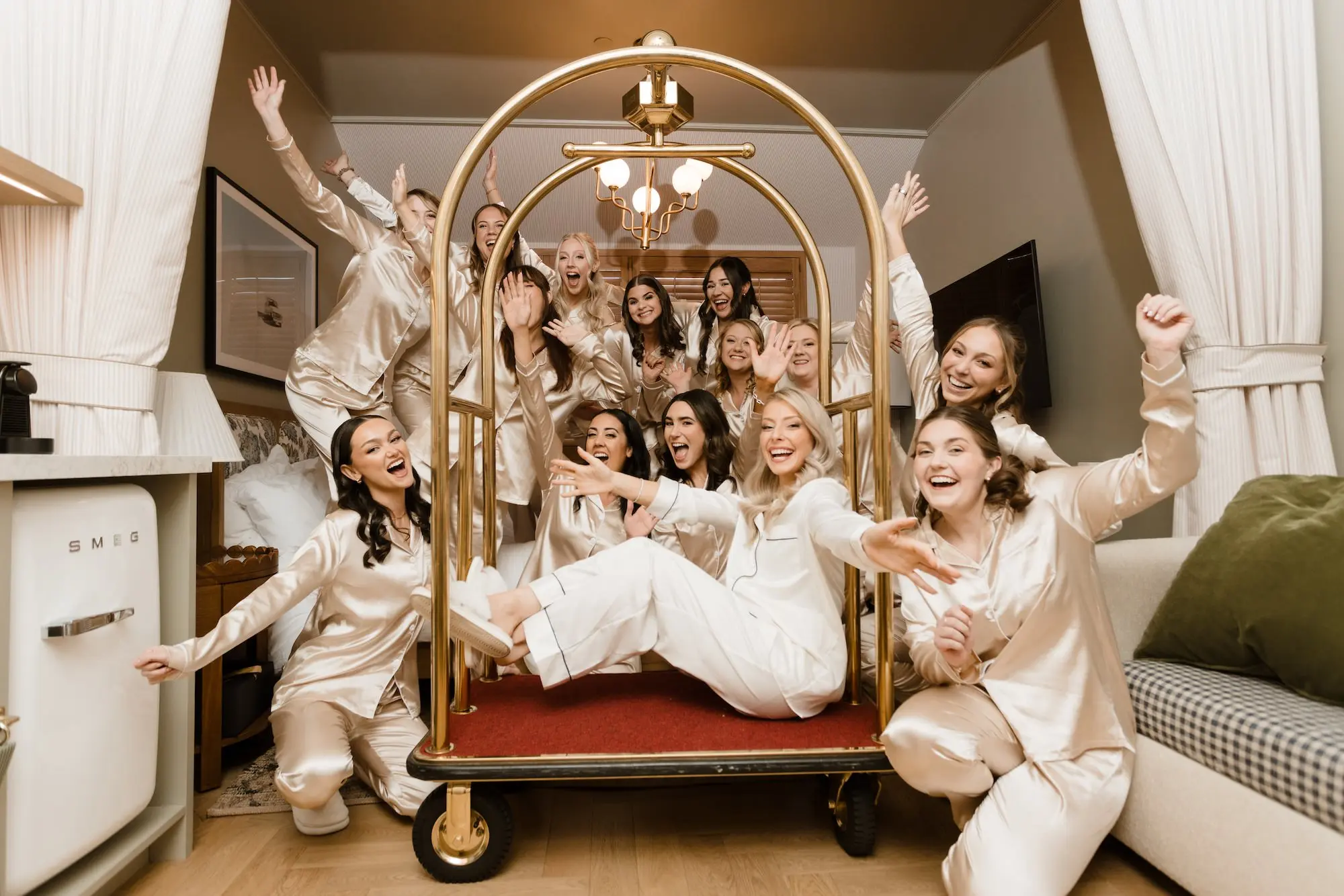Champagne Satin Matching Bridesmaids Wedding Day Pajama Set Ideas
