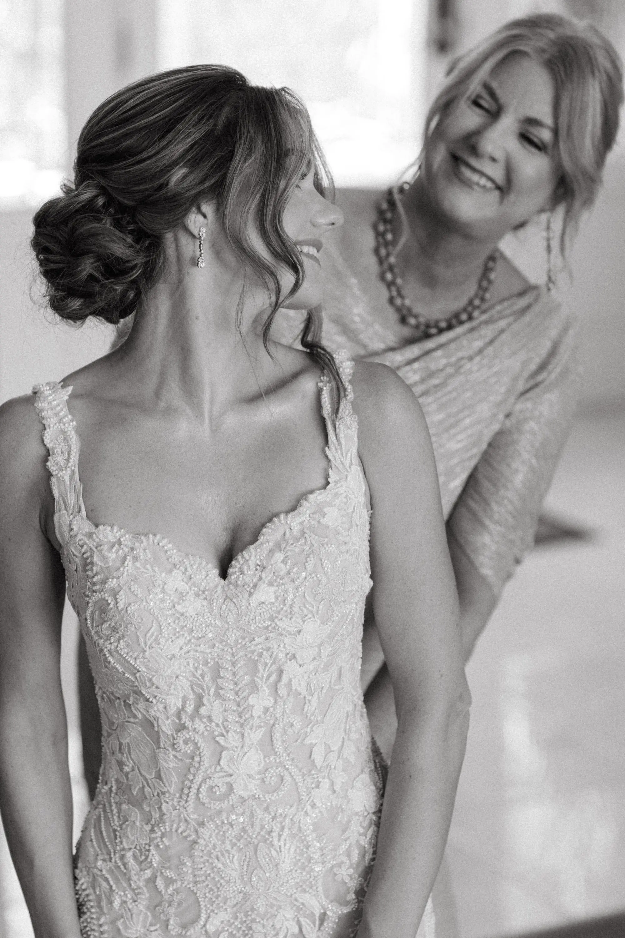 Black and White Bride and Mother Getting Ready Portrait